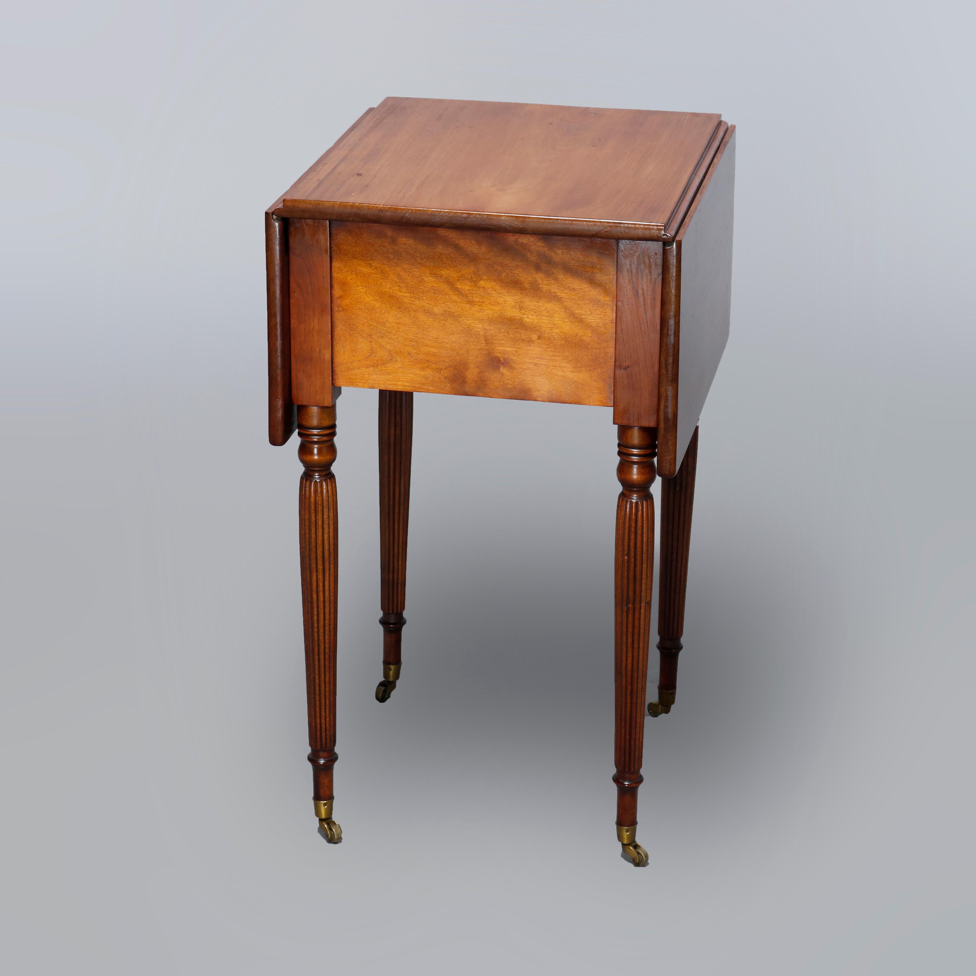 Antique Sheraton Two Drawer Tiger Maple & Cherry Banded Stand, Circa 1830 1