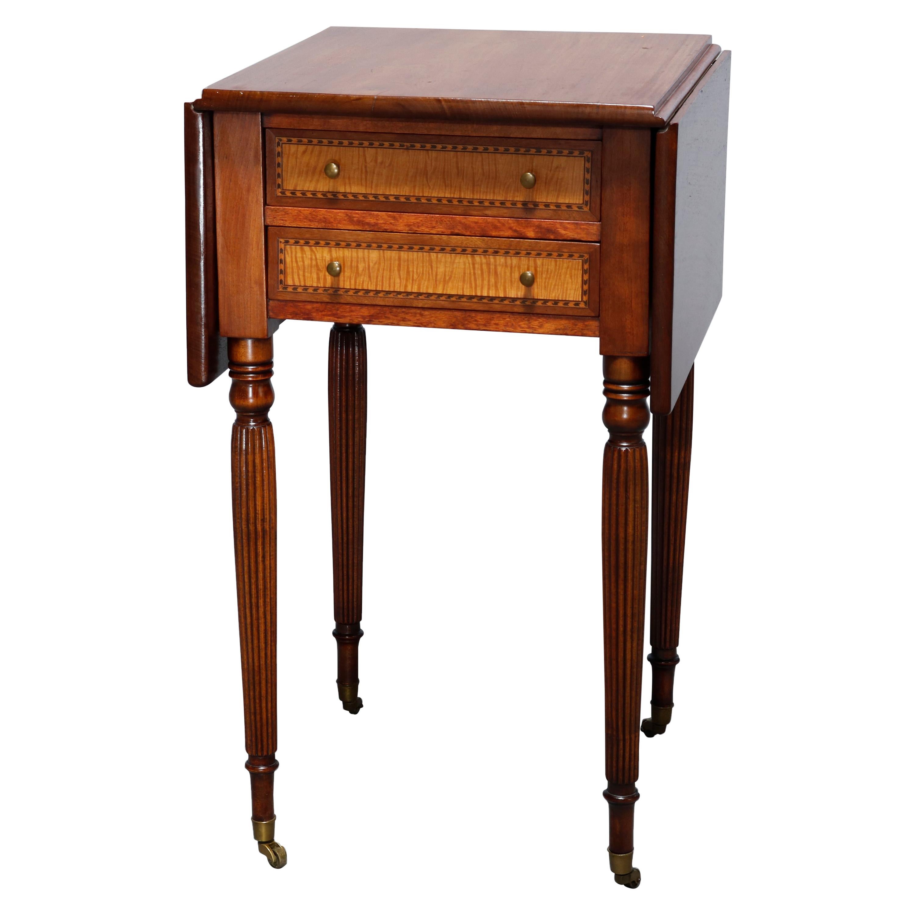 Antique Sheraton Two Drawer Tiger Maple & Cherry Banded Stand, Circa 1830
