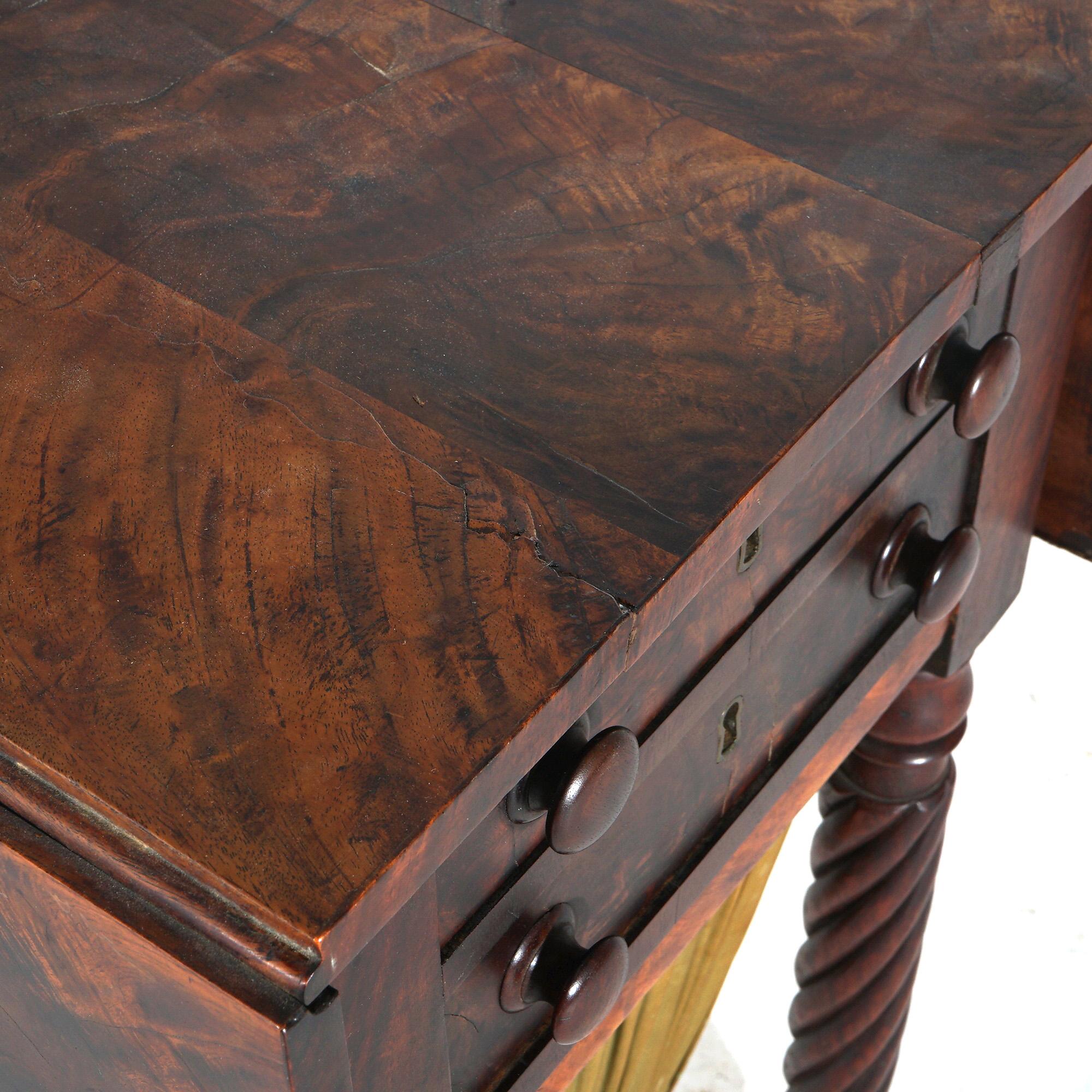 Antiquité - Sheridan Flame Mahogany Two-Drawer Drop-Leaf Sewing Stand & Basket C1830 en vente 5
