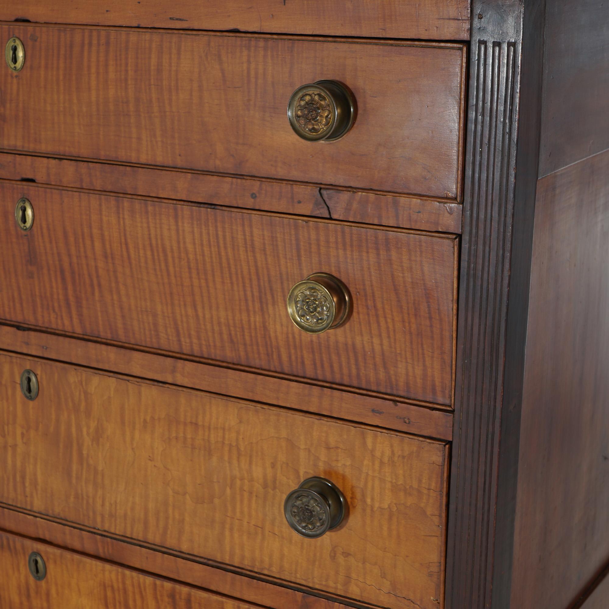 Antique Sheridan Tiger Maple Chest with Four Graduated Drawers C1870 5