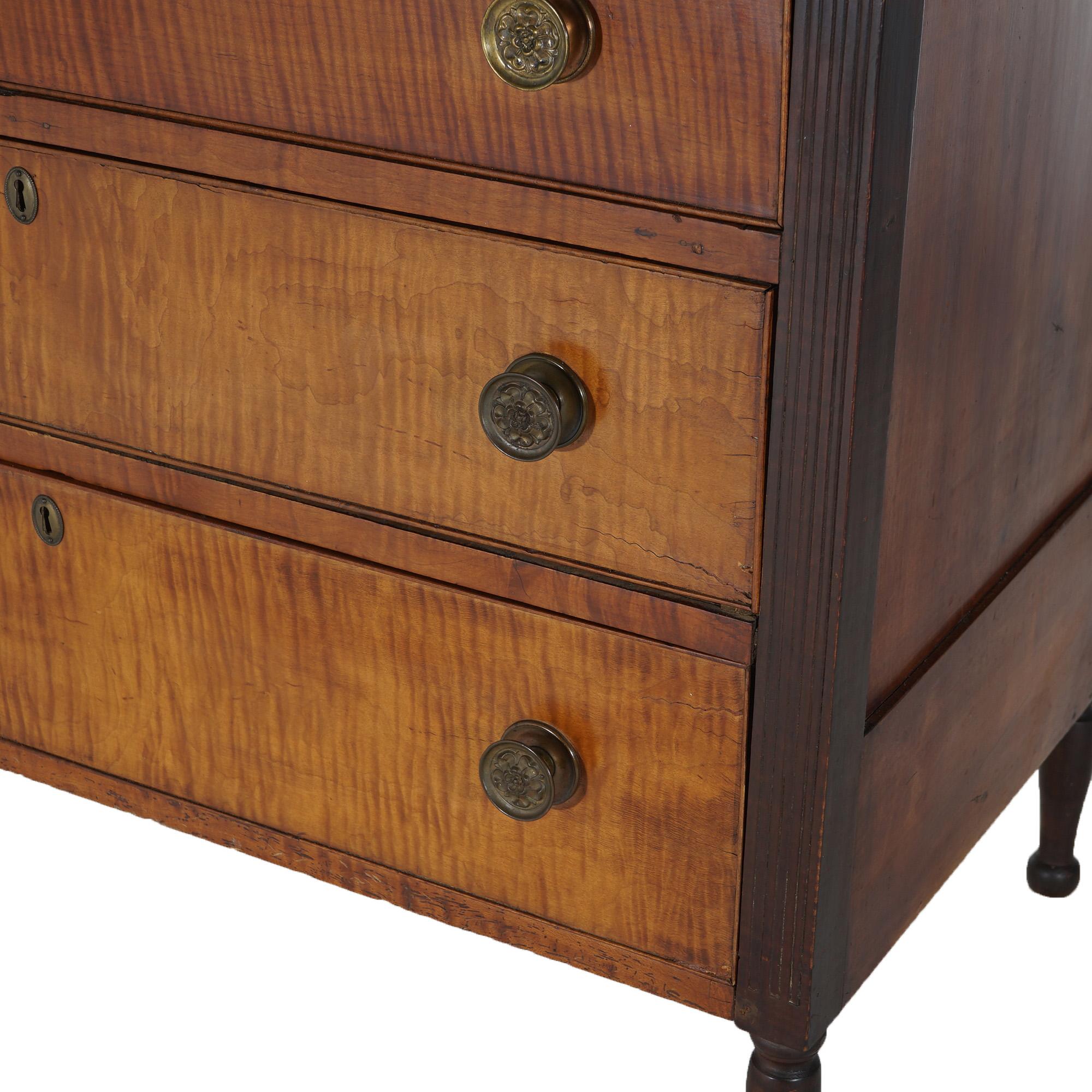 Antique Sheridan Tiger Maple Chest with Four Graduated Drawers C1870 6