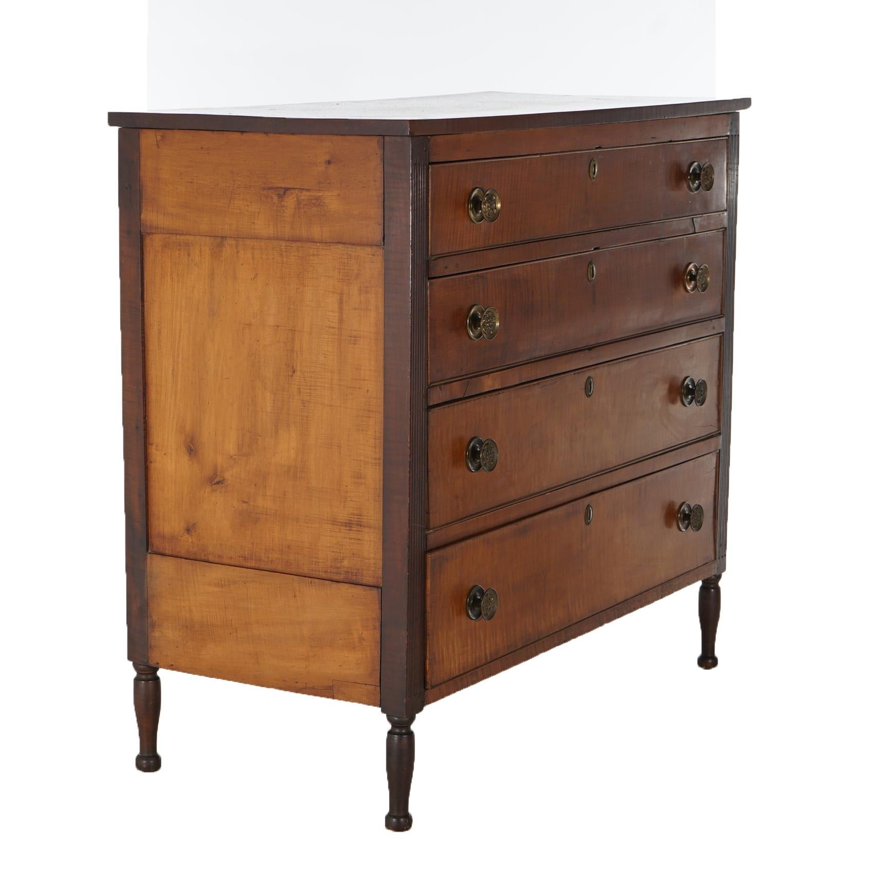 Antique Sheridan Tiger Maple Chest with Four Graduated Drawers C1870 12