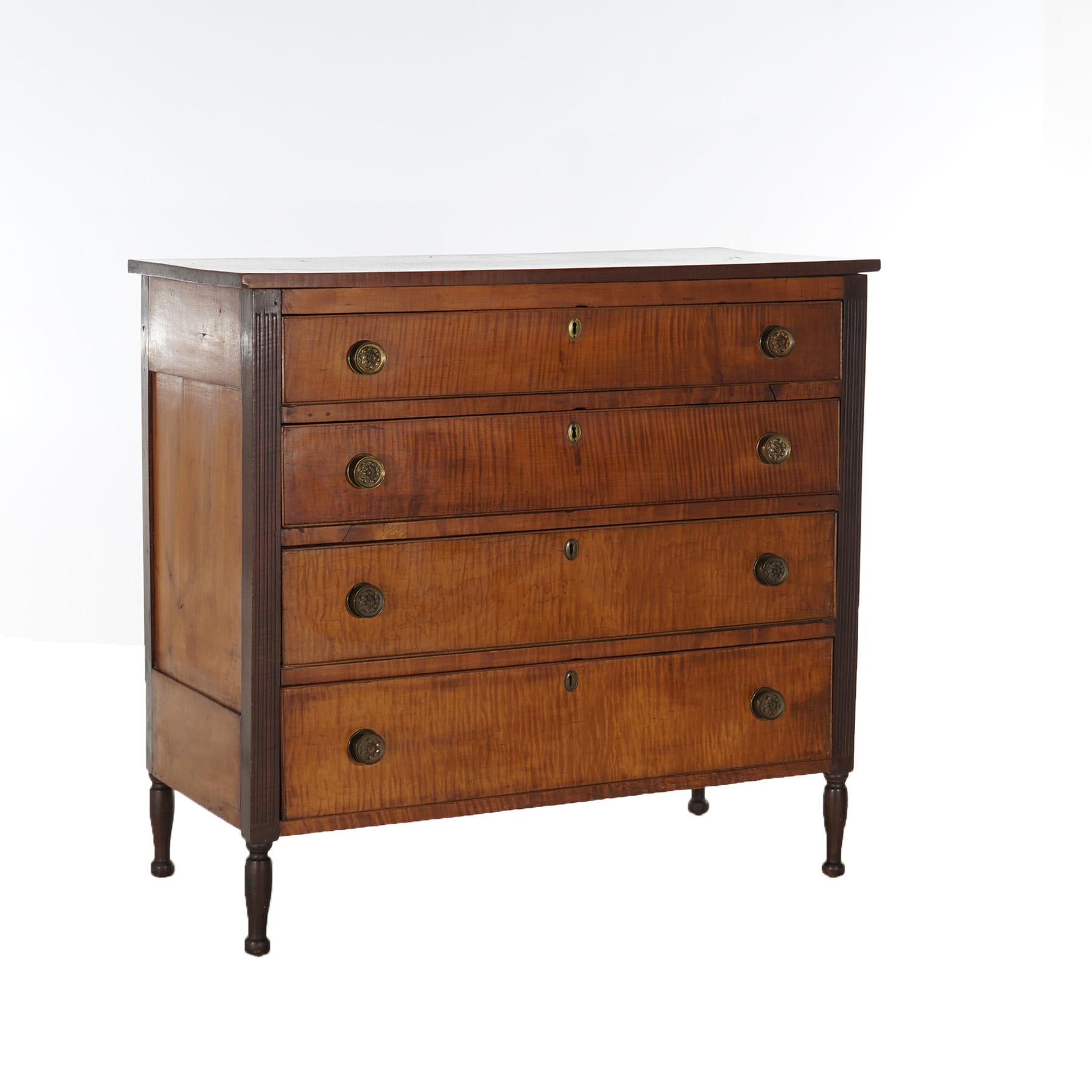 Antique Sheridan Tiger Maple Chest with Four Graduated Drawers C1870 13