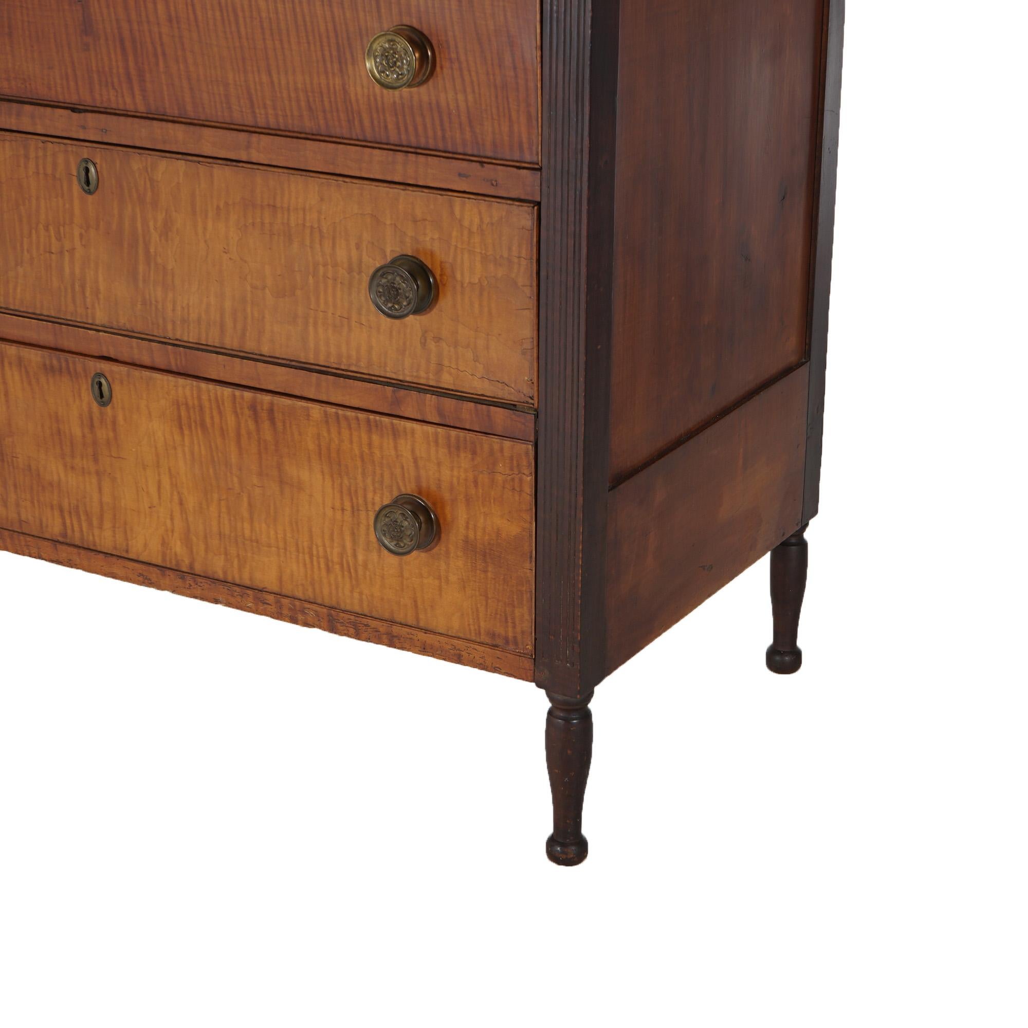Antique Sheridan Tiger Maple Chest with Four Graduated Drawers C1870 In Good Condition In Big Flats, NY