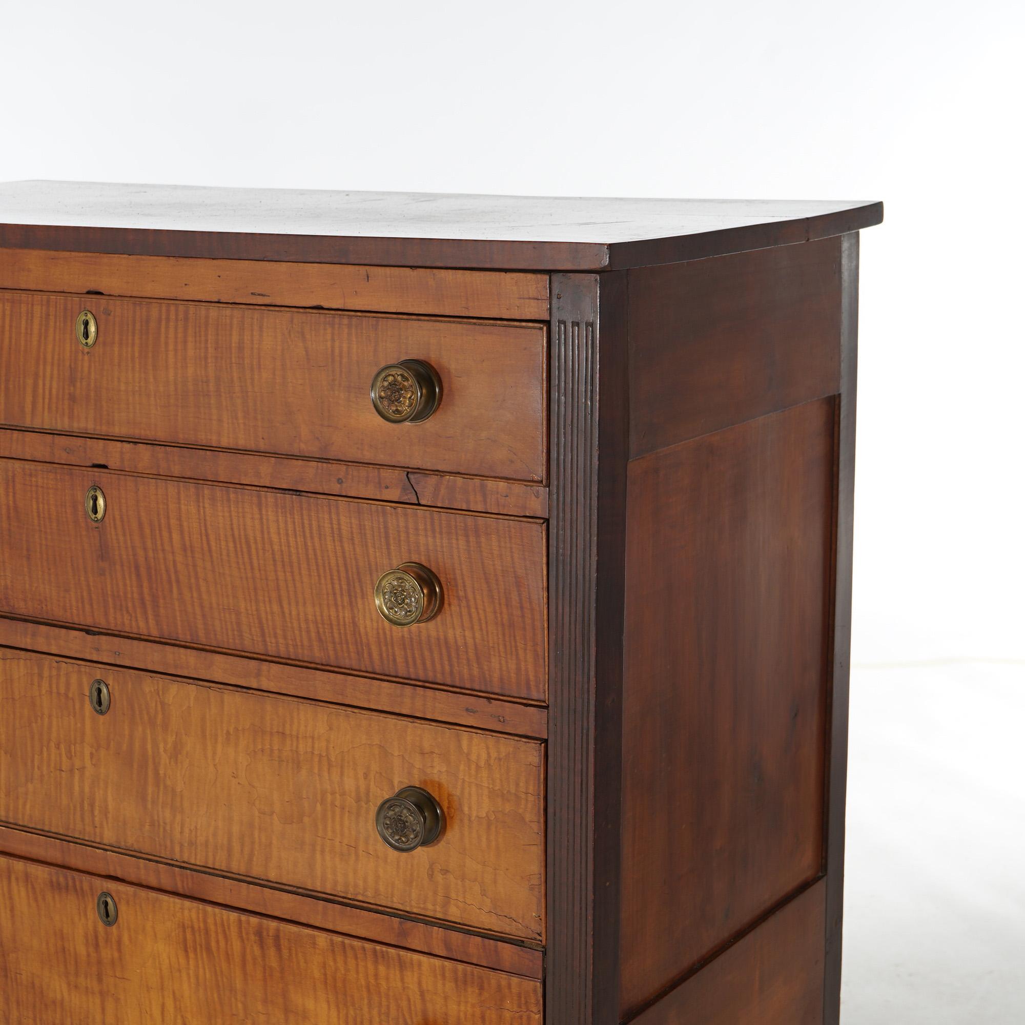 19th Century Antique Sheridan Tiger Maple Chest with Four Graduated Drawers C1870