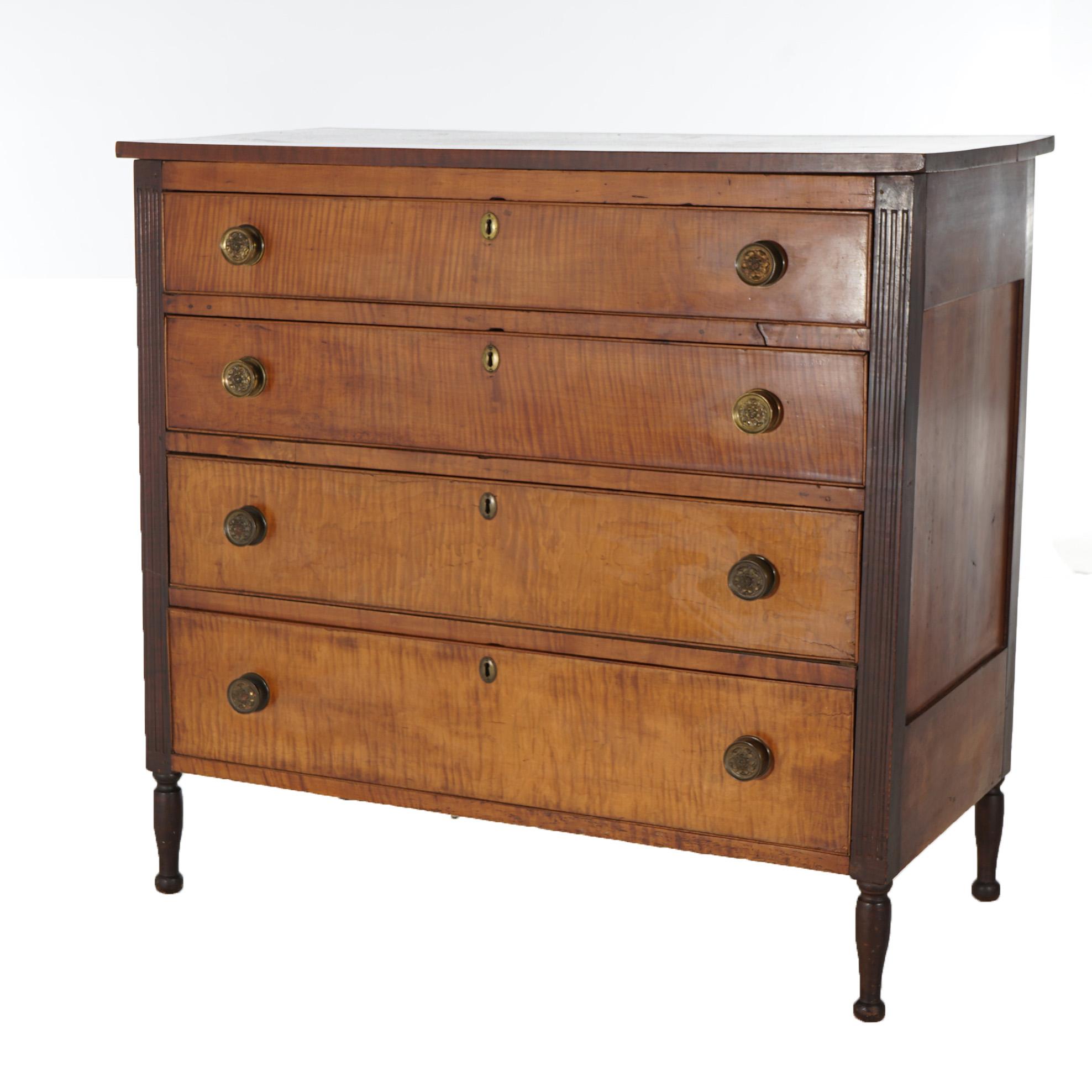 Antique Sheridan Tiger Maple Chest with Four Graduated Drawers C1870 3