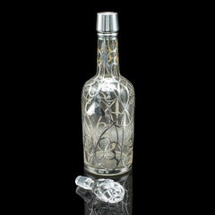 Antique Sherry Decanter, English, Glass, Silver Plate, Spirit Bottle, Edwardian
