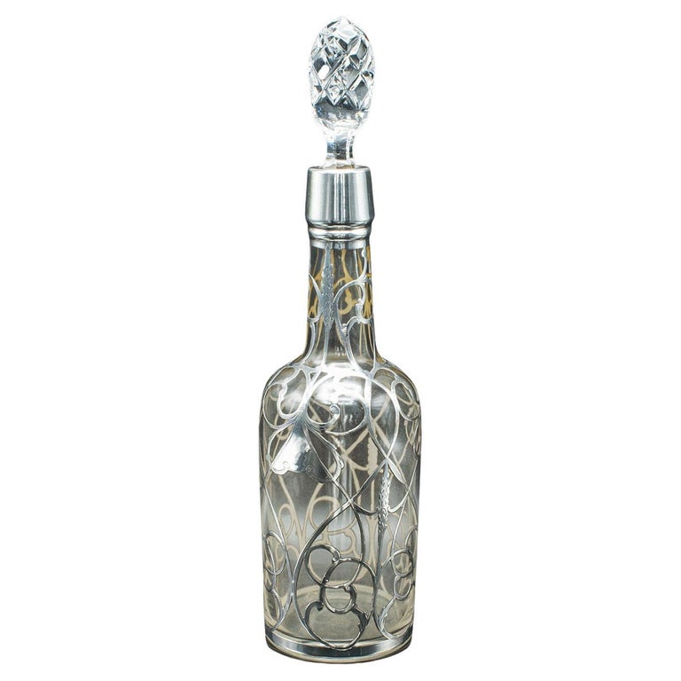 Antike Sherry-Karaffe, Englisch, Glas, Silberplatte, Spirituosenflasche, Edwardian im Angebot bei 1stDibs Deutschland