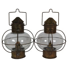 Antique Sherwood & Wedge British Nautical Maritime Brass Onion Ship Oil Lanterns