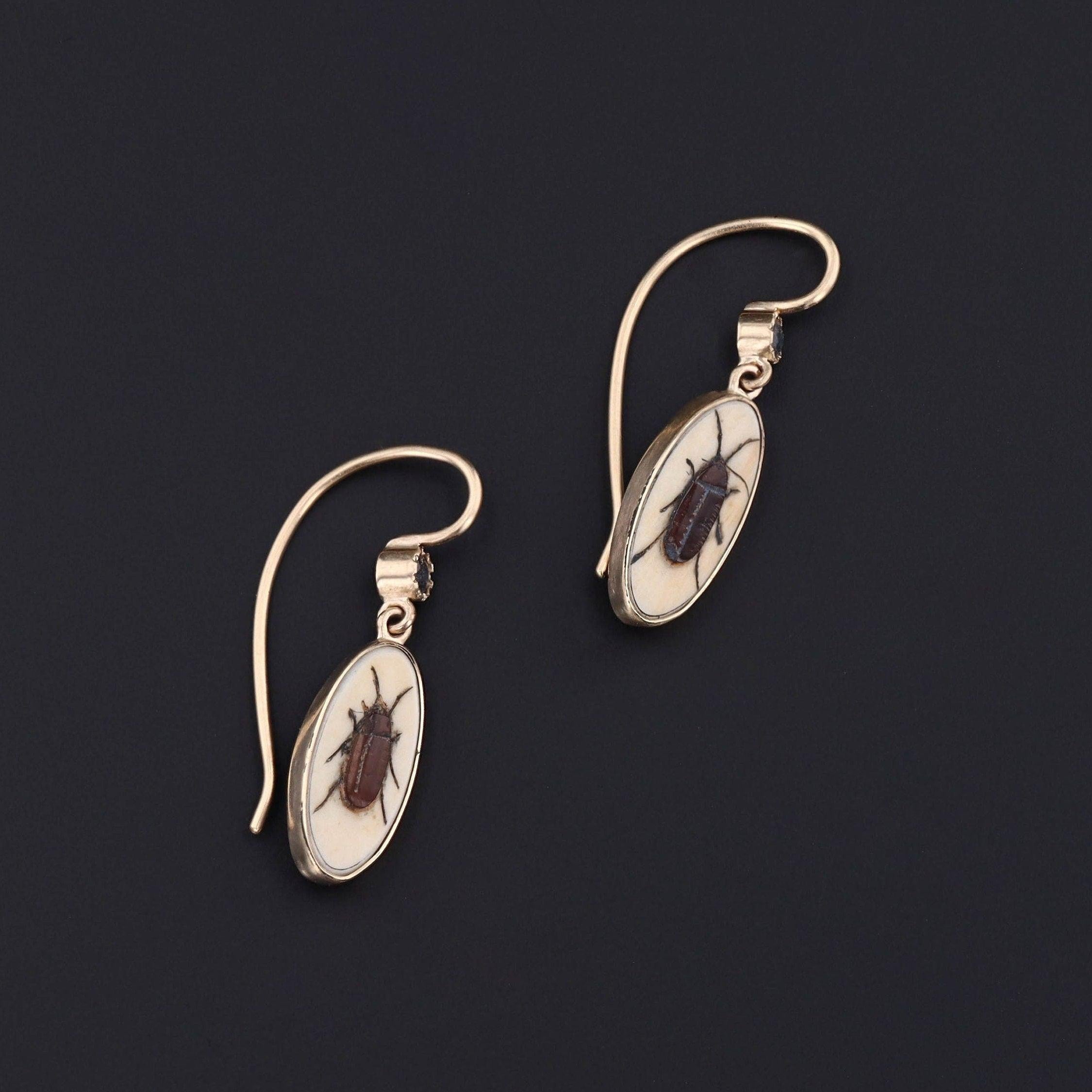 Antike Shibayama Insect Conversion-Ohrringe aus 14k Gold (Ovalschliff) im Angebot