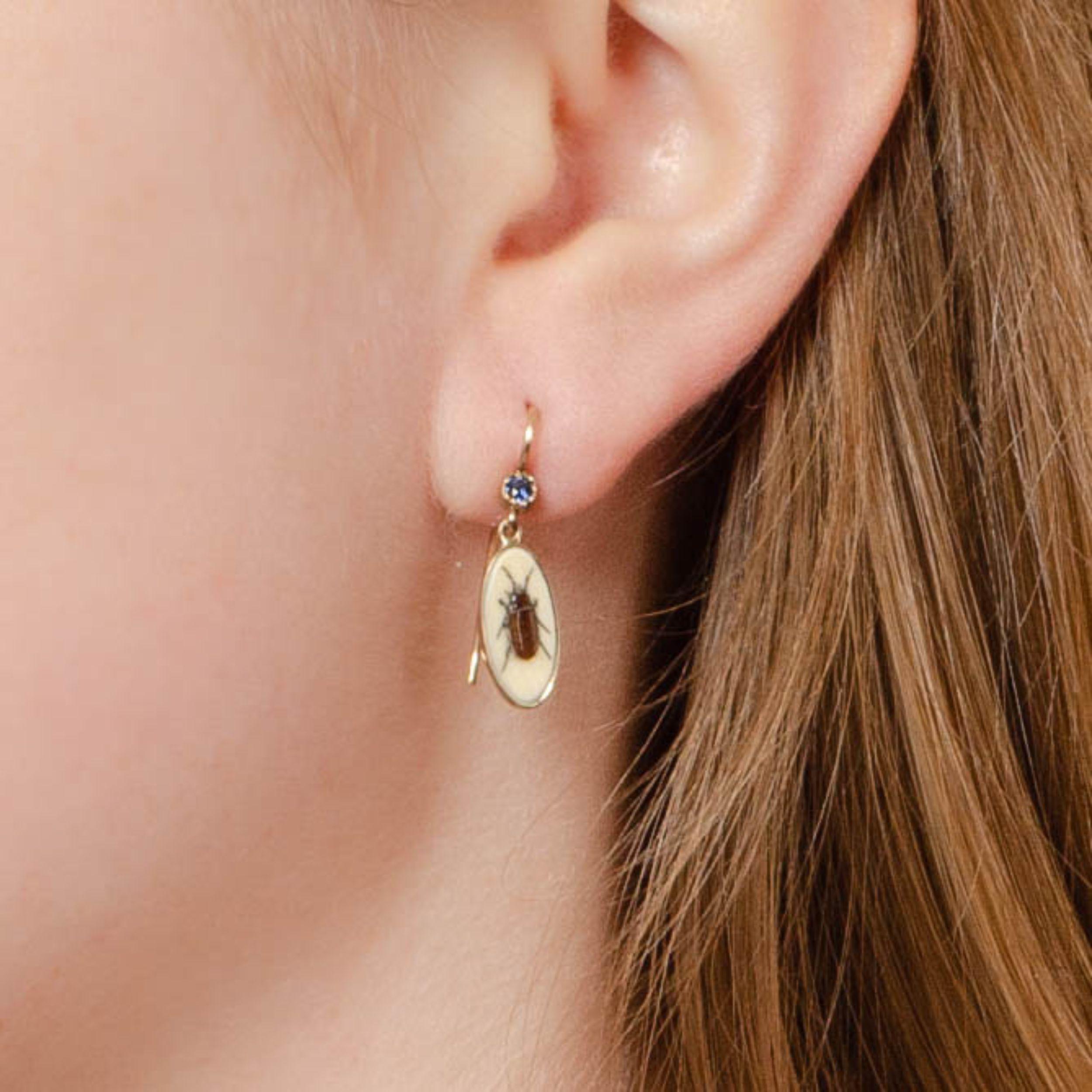 Boucles d'oreilles anciennes Shibayama Insect Conversion en or 14 carats Pour femmes en vente