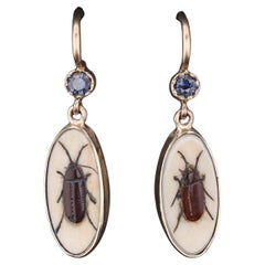 Boucles d'oreilles anciennes Shibayama Insect Conversion en or 14 carats
