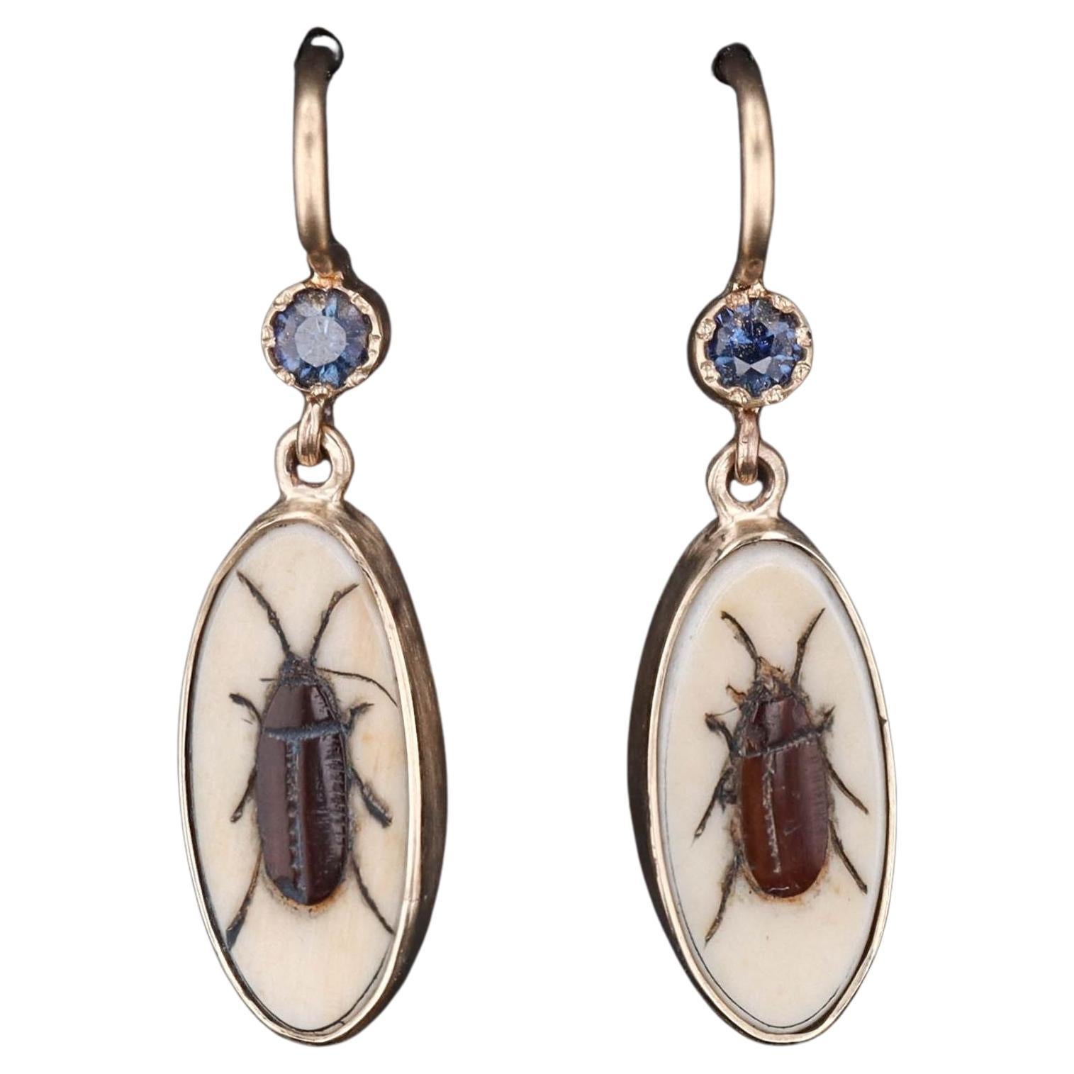 Boucles d'oreilles anciennes Shibayama Insect Conversion en or 14 carats