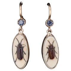 Antike Shibayama Insect Conversion-Ohrringe aus 14k Gold