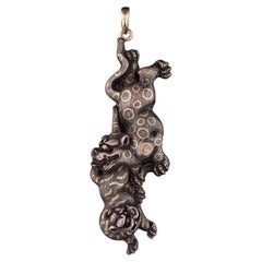 Antique Shibuichi Jaguar Pendant Set in 14k Gold, Circa 1890