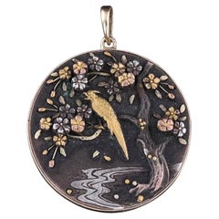 Antique Shibuichi Pendant of 14k Gold