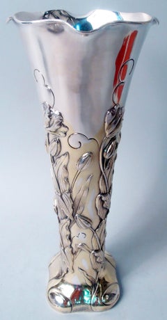 Vaso antico Shiebler in argento sterling stile Art Nouveau da 10 pollici