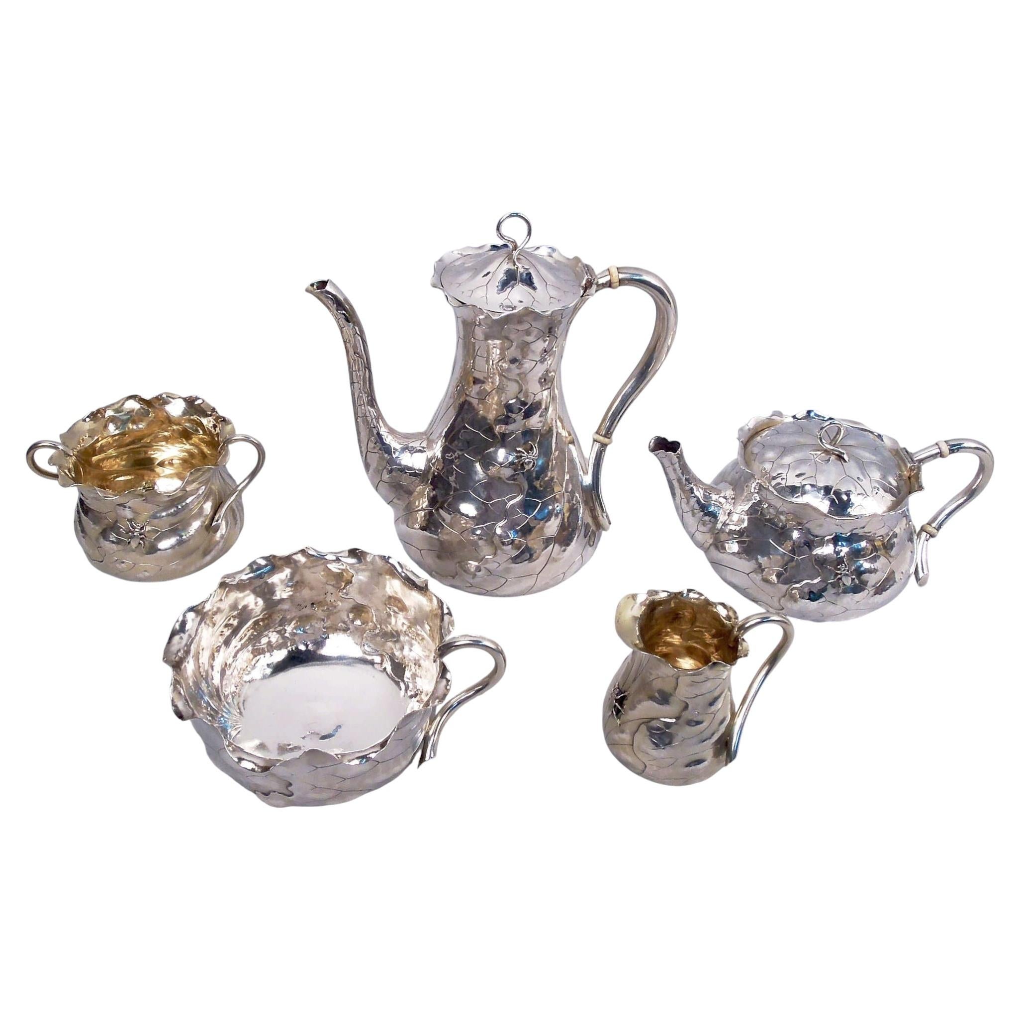 Antique Shiebler Japonesque Applied Leaf and Bug Coffee & Tea Set