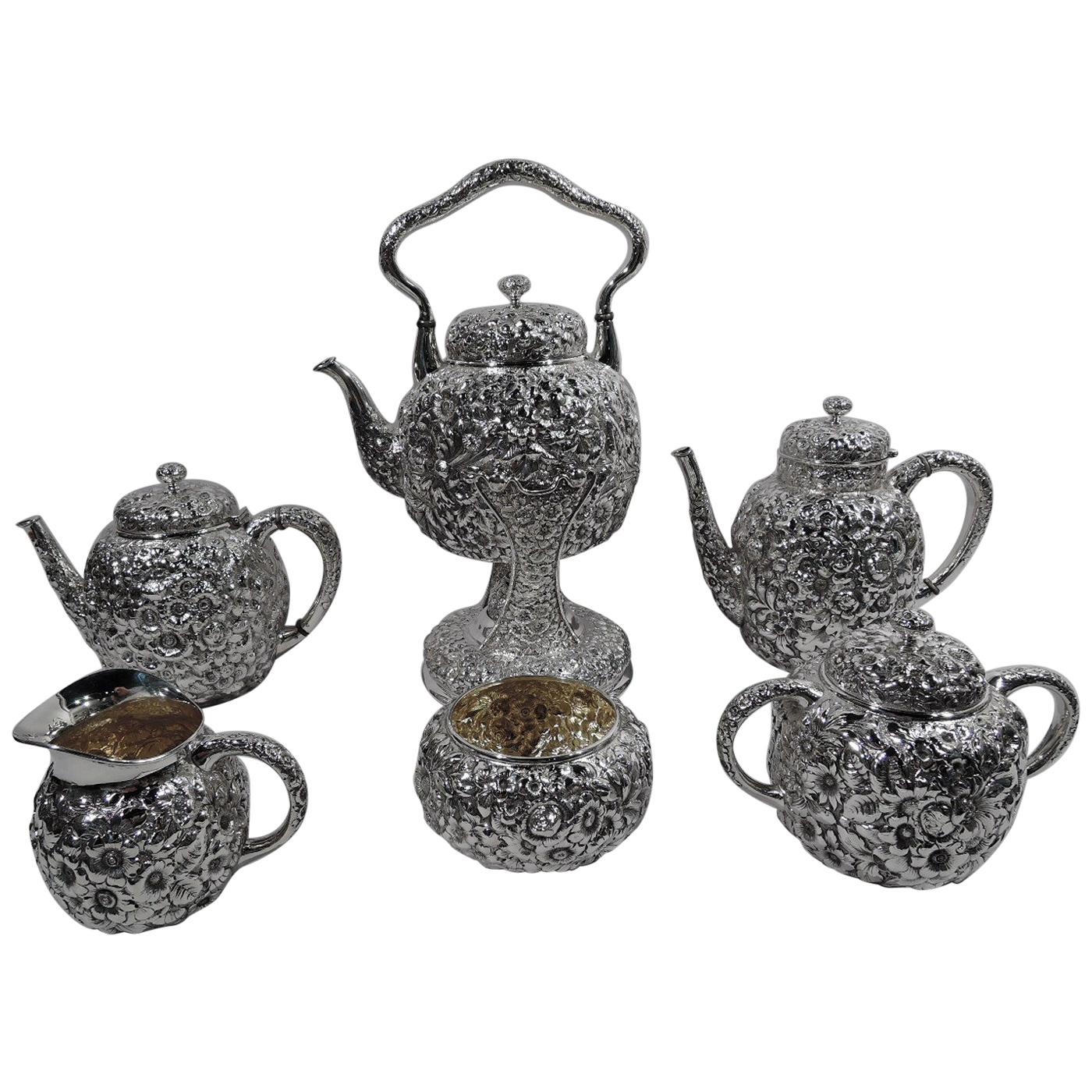 Antique Shiebler Repousse Sterling Silver Coffee and Tea Set