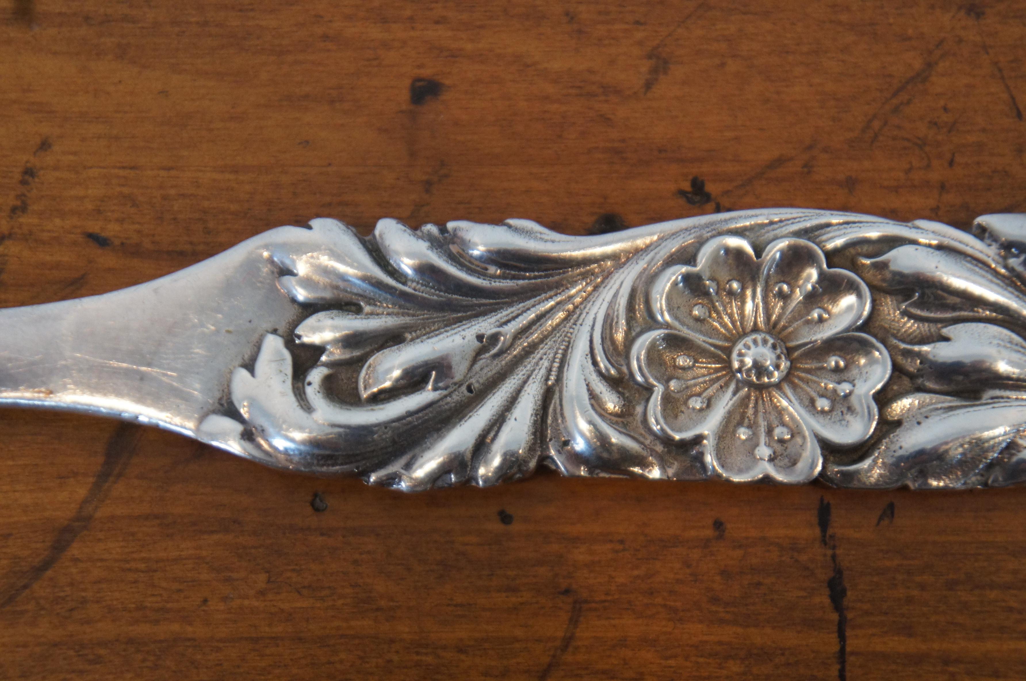 20th Century Antique Shiebler Sterling Silver 925 Meat Serving Fork Daisy 2885 Floral 123g 11 For Sale