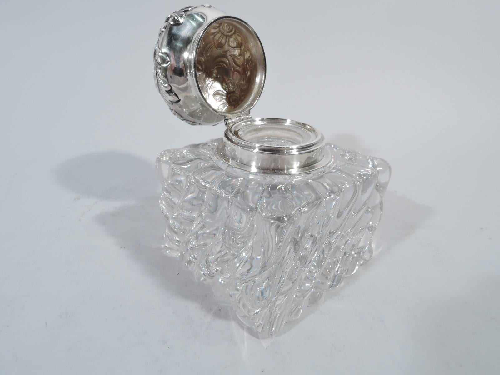 Edwardian Antique Shiebler Sterling Silver and Glass Inkwell