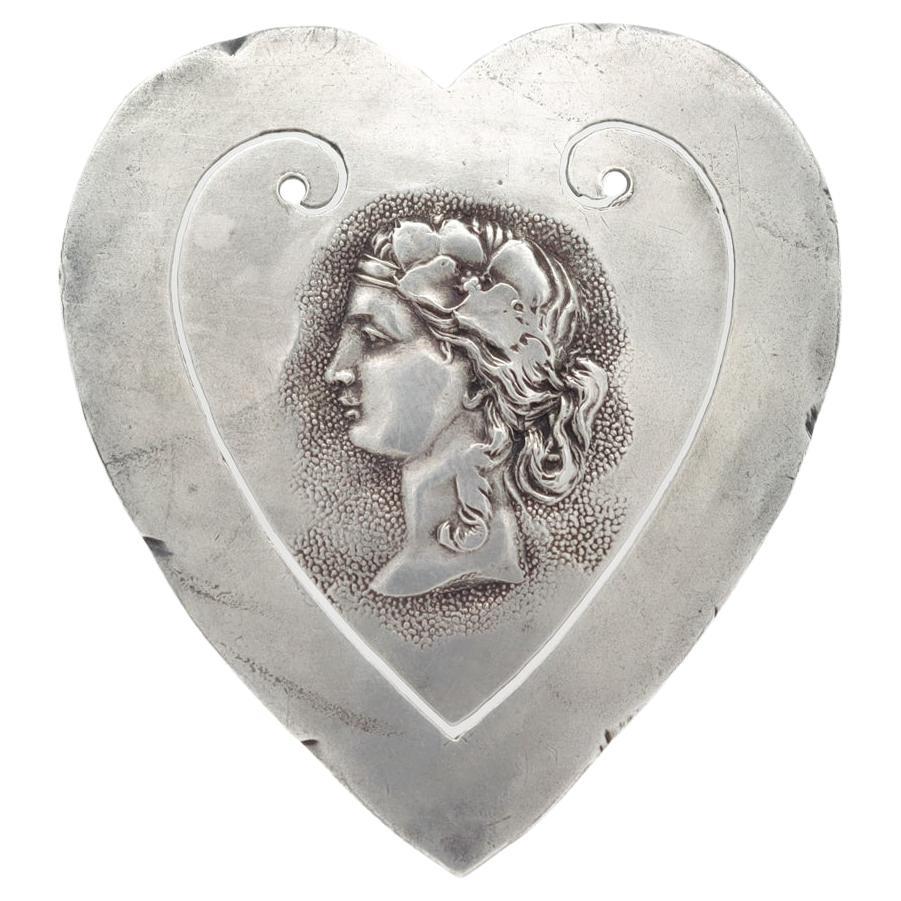 Antique Shiebler Sterling Silver Etruscan Revival Heart-Shaped Bookmark For Sale