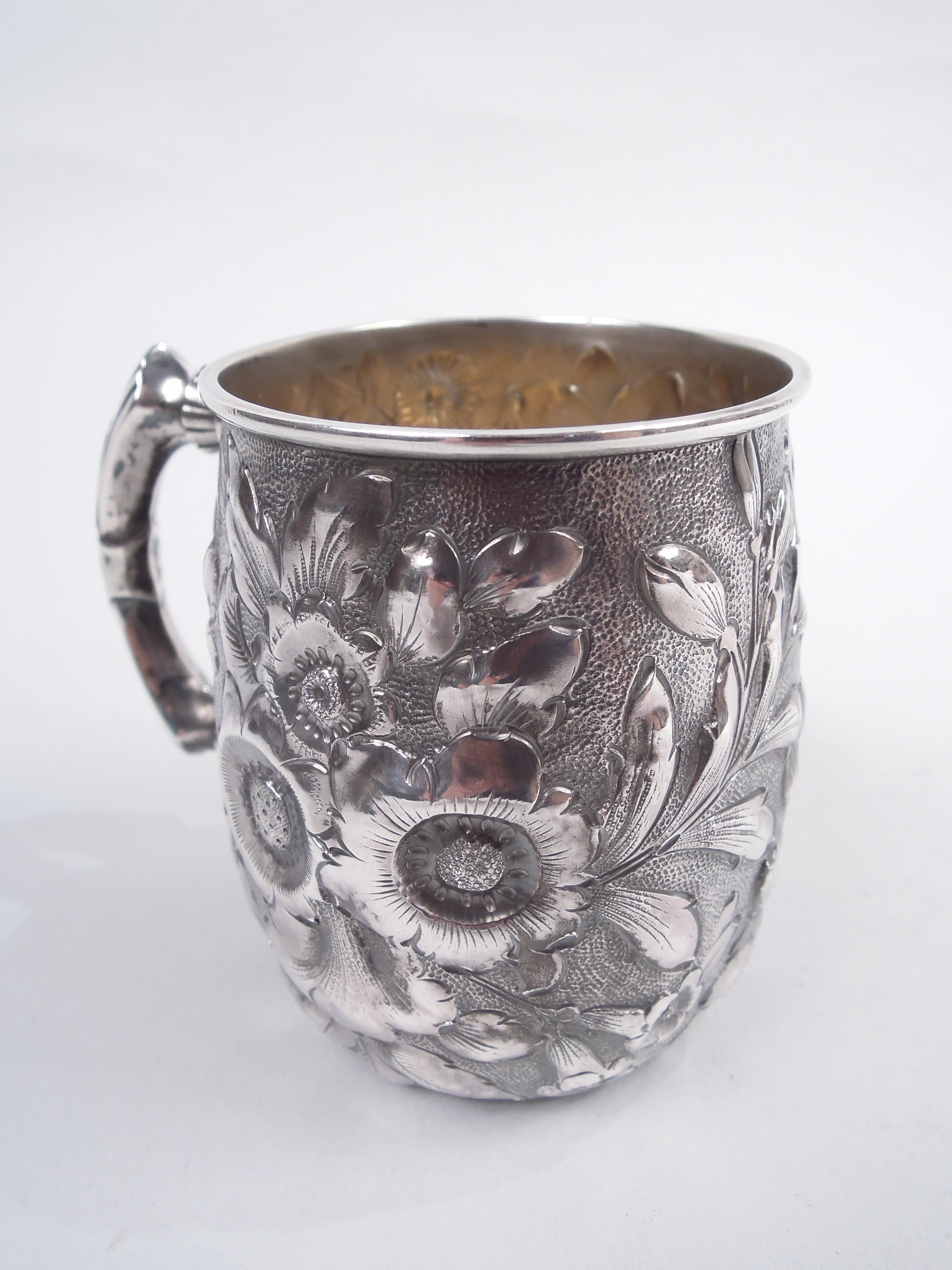 Repoussé Antique Shiebler Victorian Repousse Sterling Silver Baby Cup For Sale