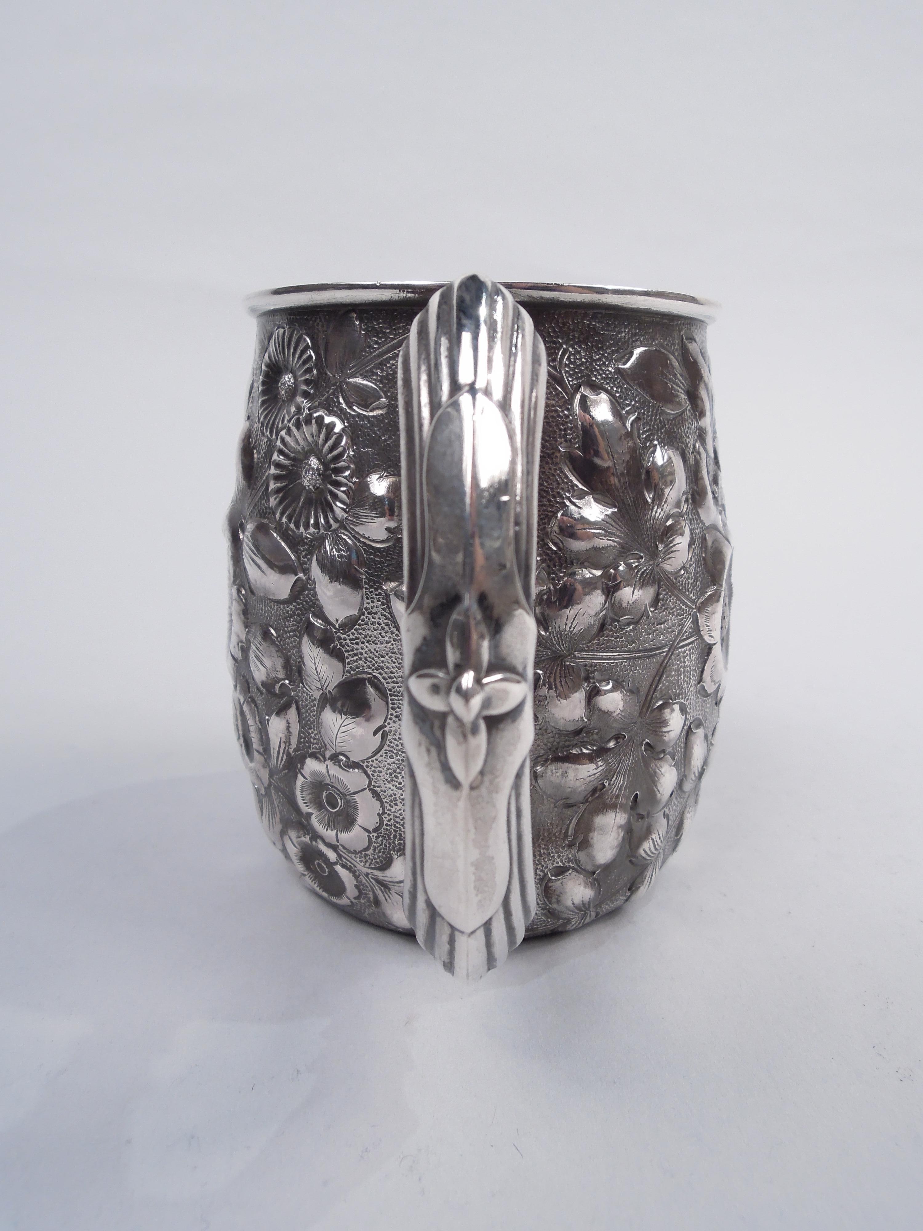 19th Century Antique Shiebler Victorian Repousse Sterling Silver Baby Cup For Sale