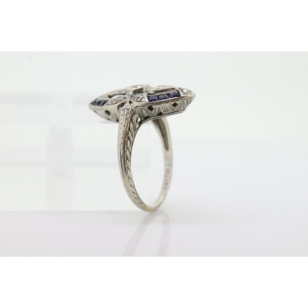 Antique Shield daisy ring. 18k diamond and sapphire shield ring. 18k Art Deco For Sale 3