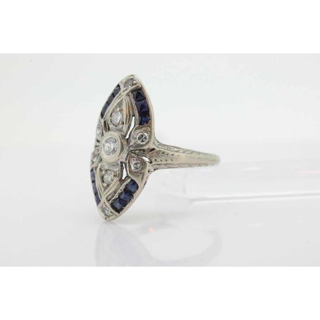 Antique Shield daisy ring. 18k diamond and sapphire shield ring. 18k Art Deco For Sale 5