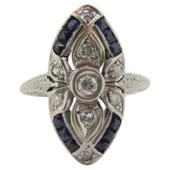 Antiker Gänseblümchenring mit Schilfrohr. 18k Diamant und Saphir-Schilfrohrring. 18k Art Deco