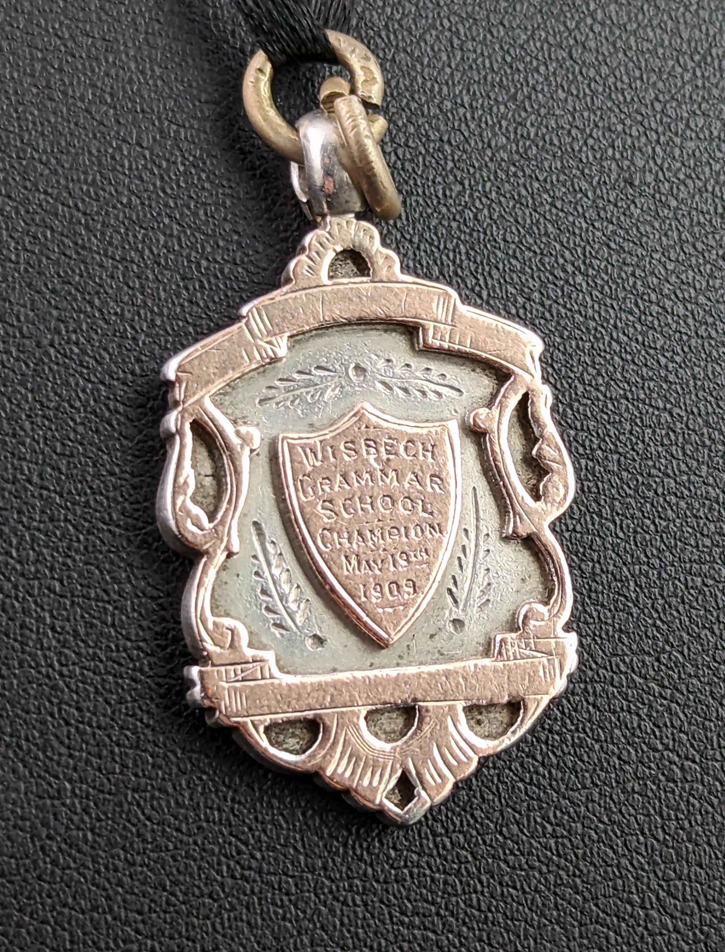Antique shield fob pendant,  silver and 9k rose gold, Edwardian  1