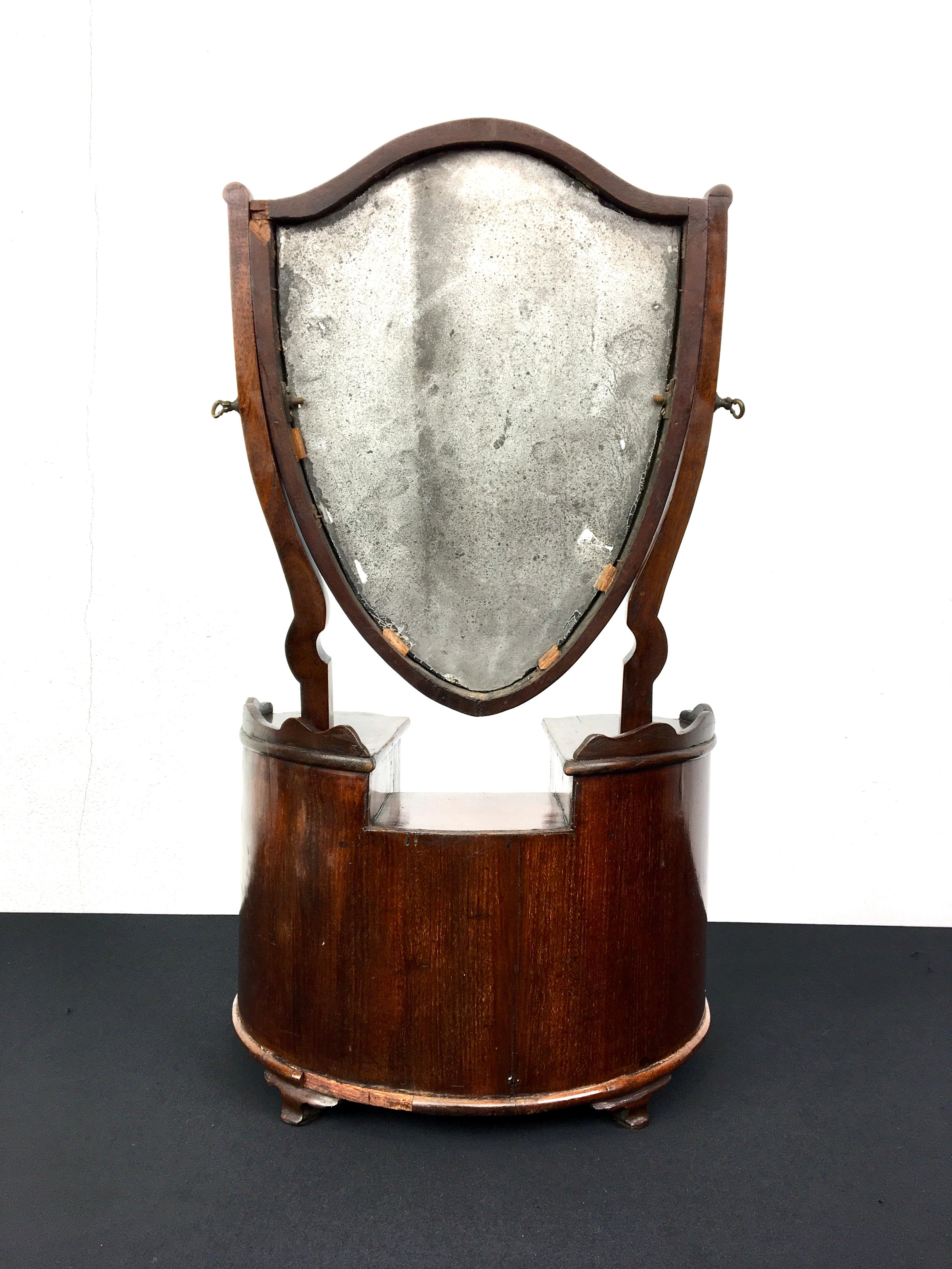 Antique Shield Shape Toilet Mirror with Cabinet under For Sale 6