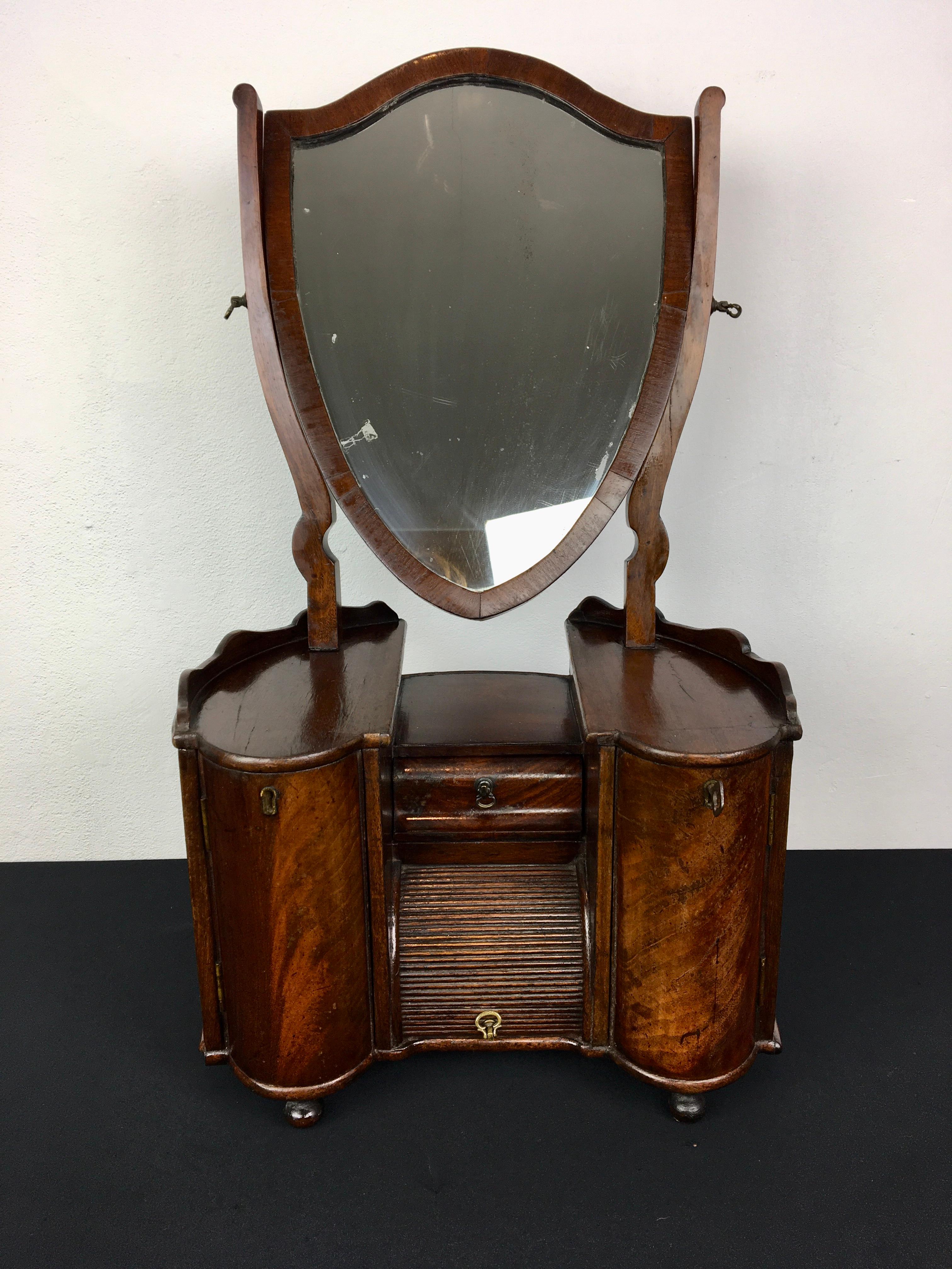 Antique Shield Shape Toilet Mirror with Cabinet under For Sale 14