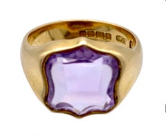 Antique Shield Shaped Amethyst 18 Karat Gold Signet Ring