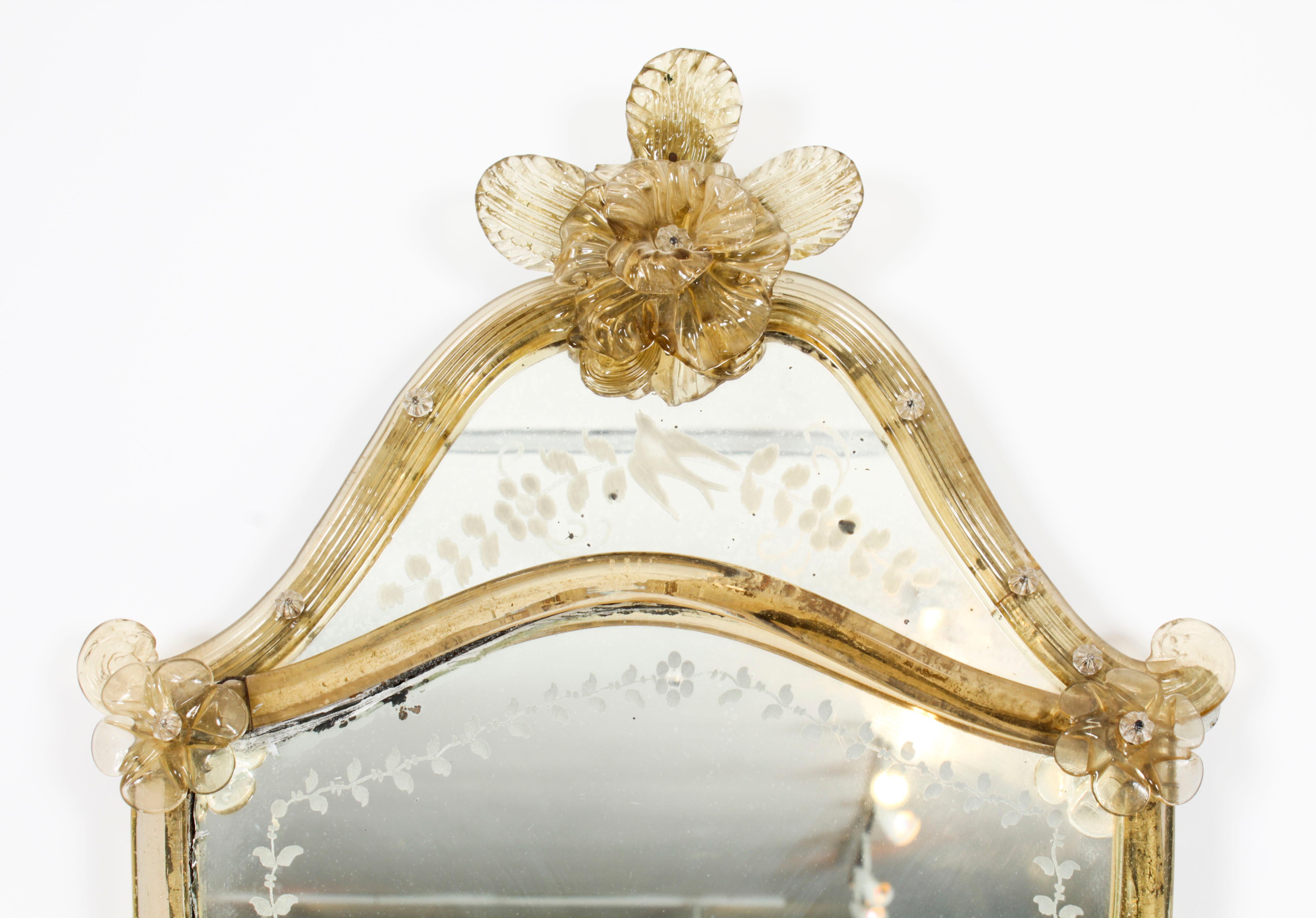 Italian Antique Shield Shaped Venetian Mirror 19th Century 69x37cm
