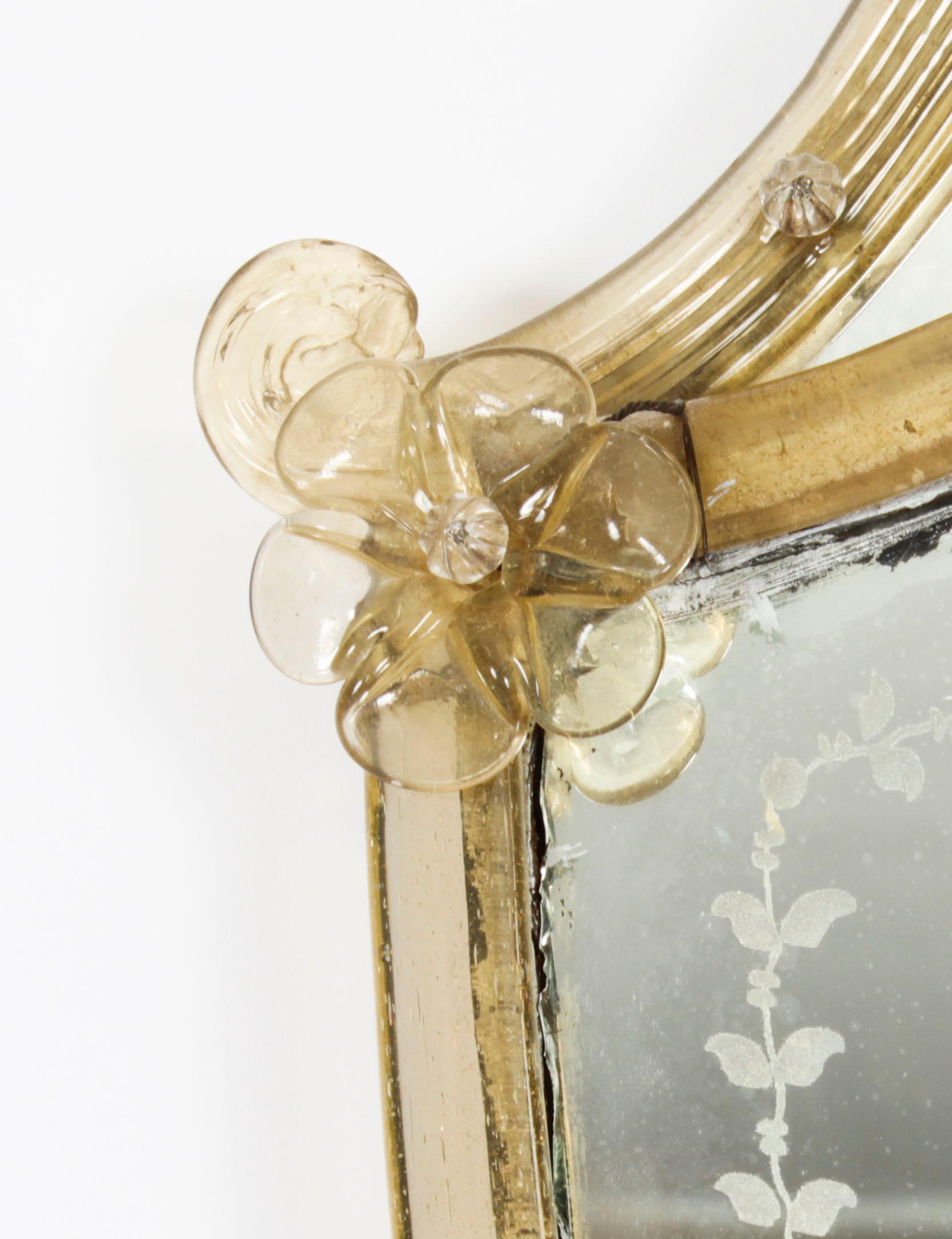 Antique Shield Shaped Venetian Mirror 19th Century 69x37cm In Good Condition In London, GB