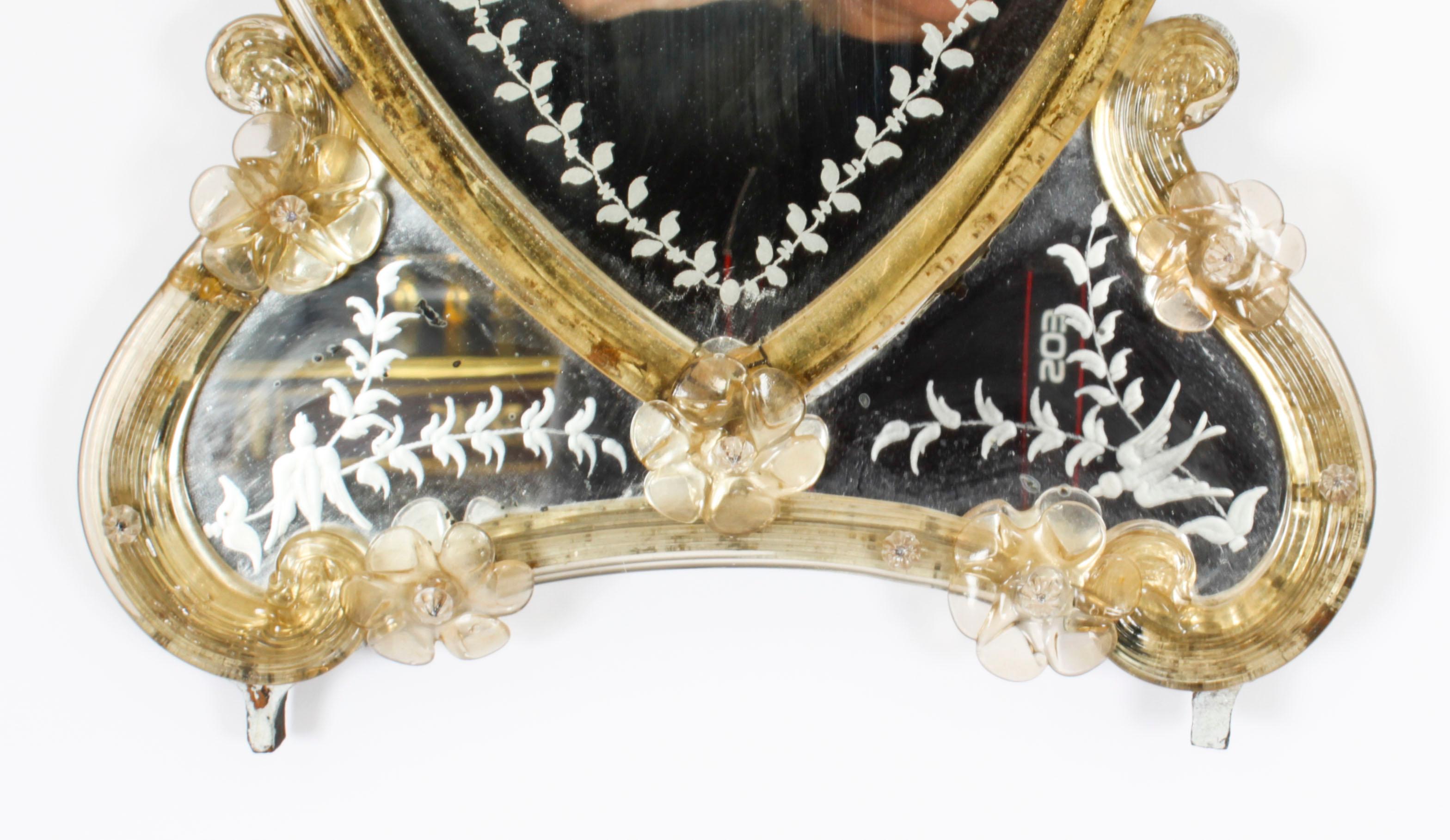 Late 19th Century Antique Shield Shaped Venetian Mirror 19th Century 69x37cm