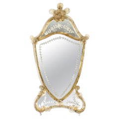 Antique Shield Shaped Venetian Mirror 19th Century 69x37cm