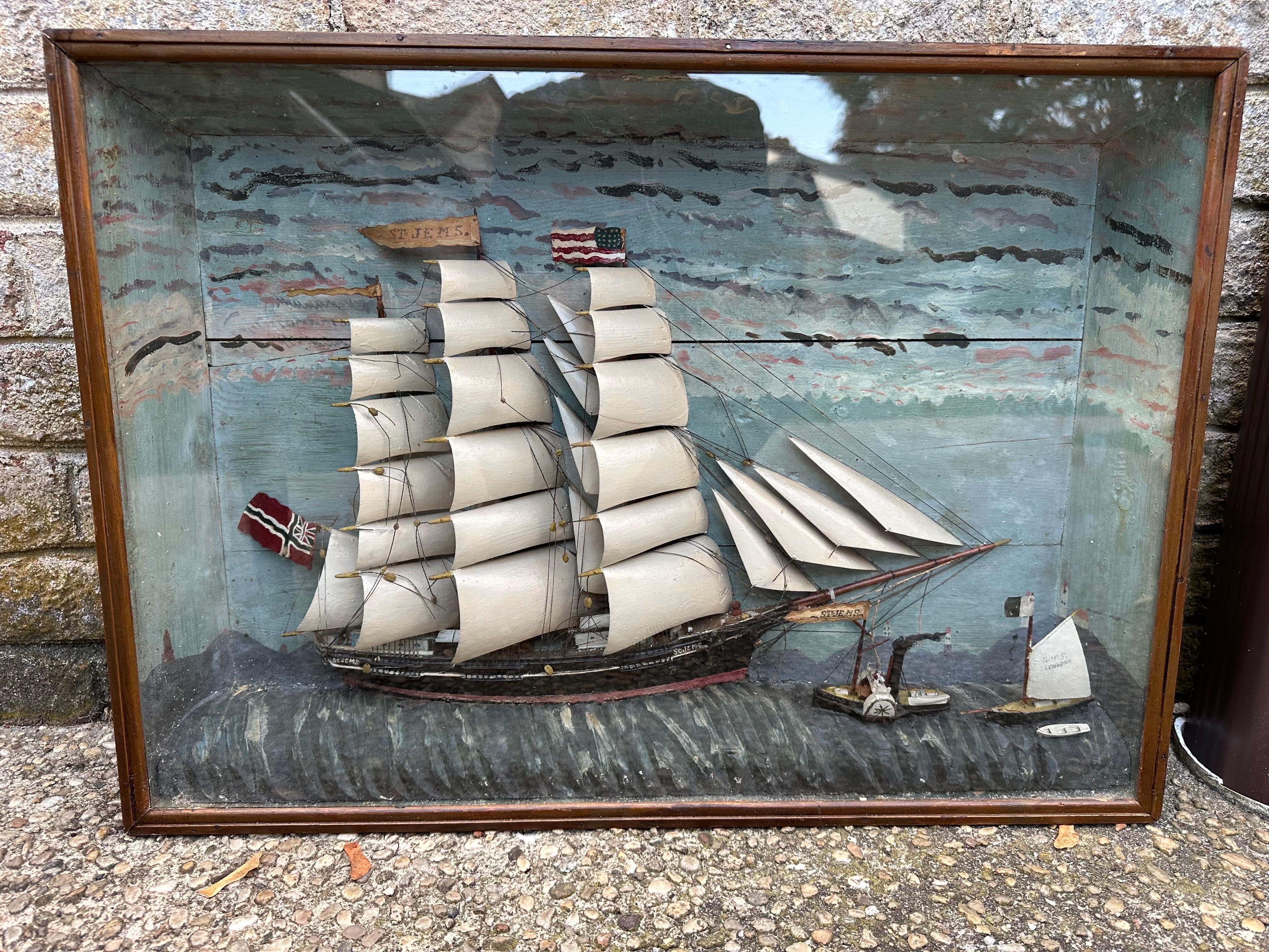 un gran diorama de barco de arte popular del 