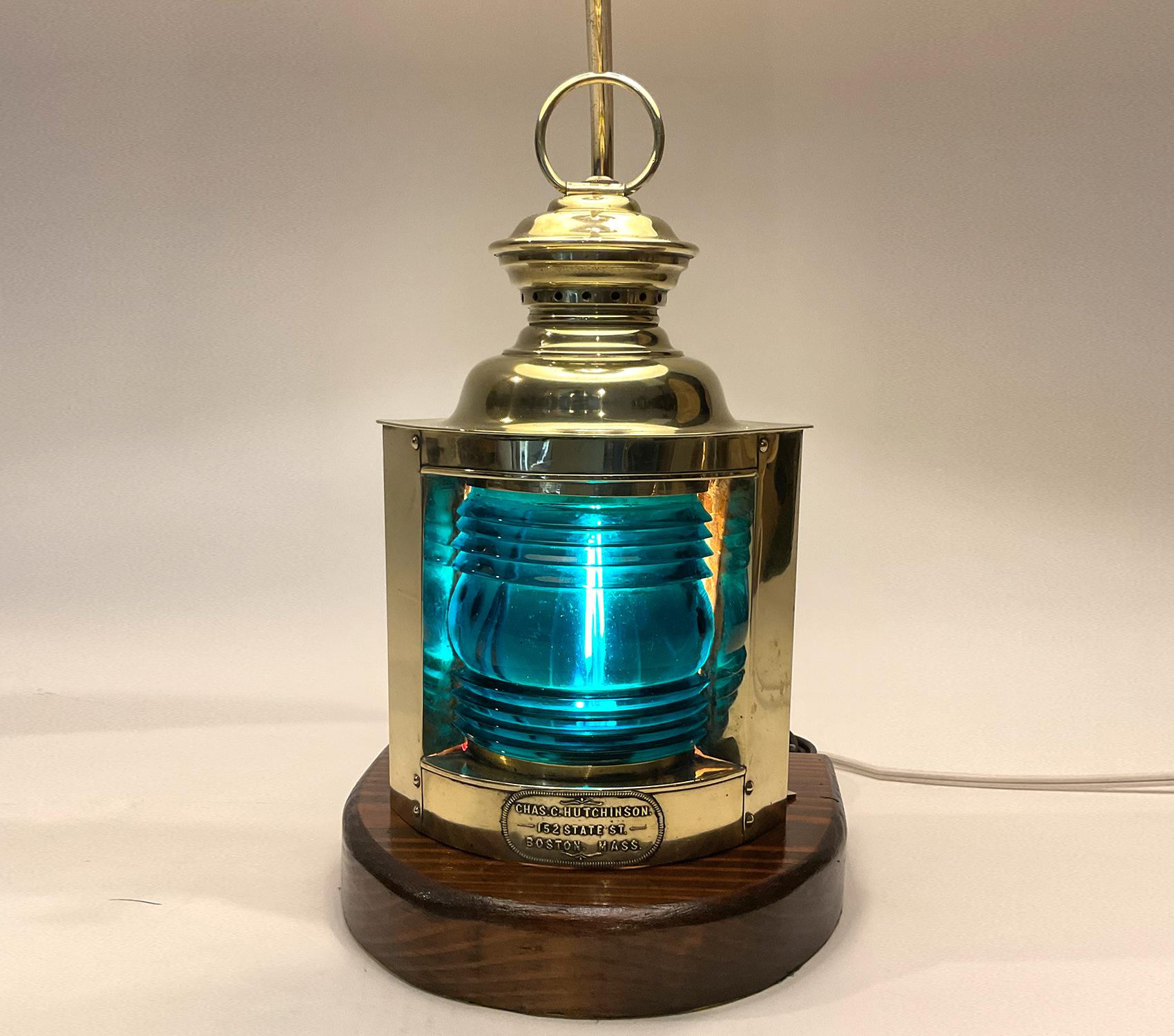 Antique Ship Lantern Mounted as Lamp In Good Condition For Sale In Norwell, MA