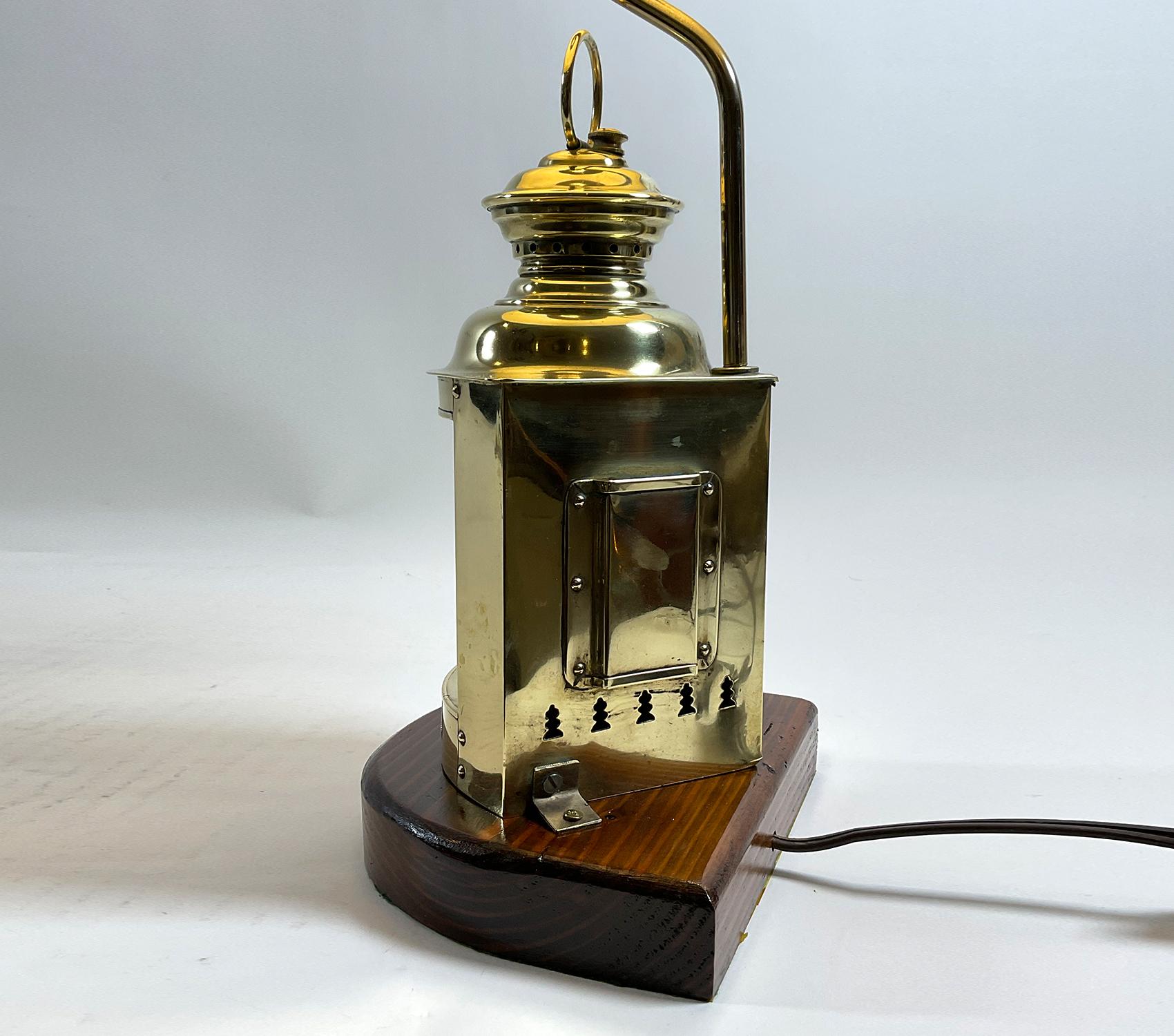 Brass Antique Ship Lantern Mounted as Lamp For Sale