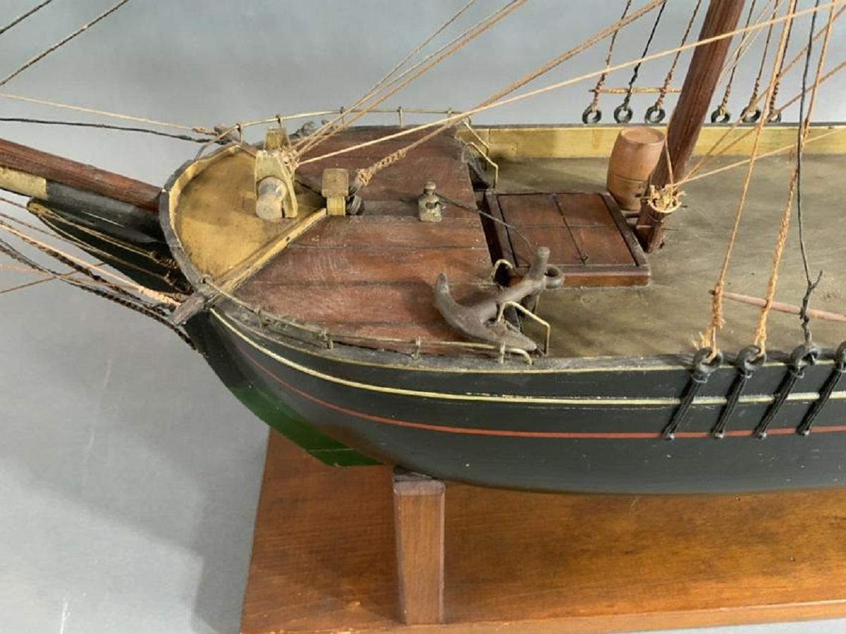 Antique Ship Model, Green & Black In Good Condition In Norwell, MA