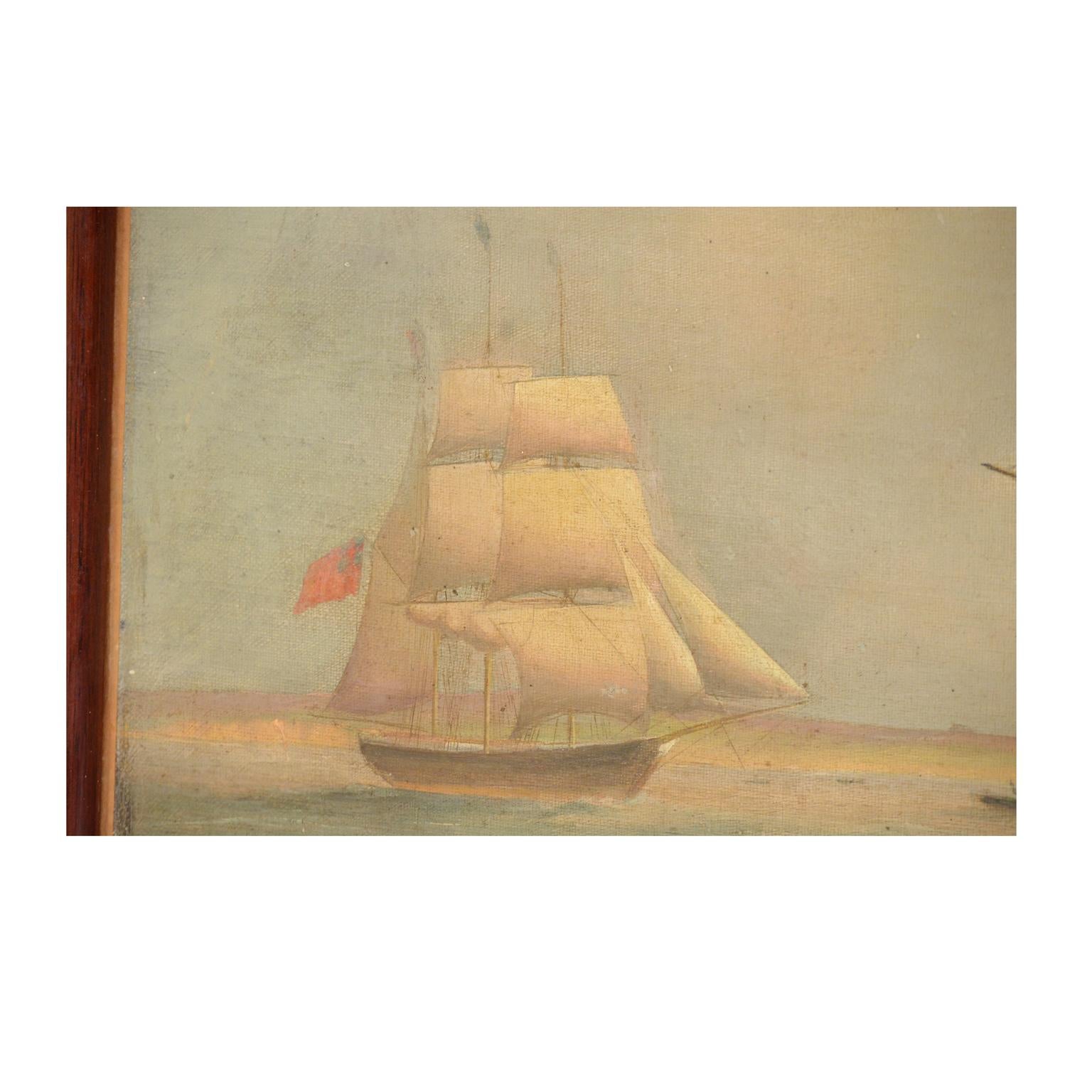Portrait ancien de bateau, huile sur toile, première moitié du 19e siècle en vente 4