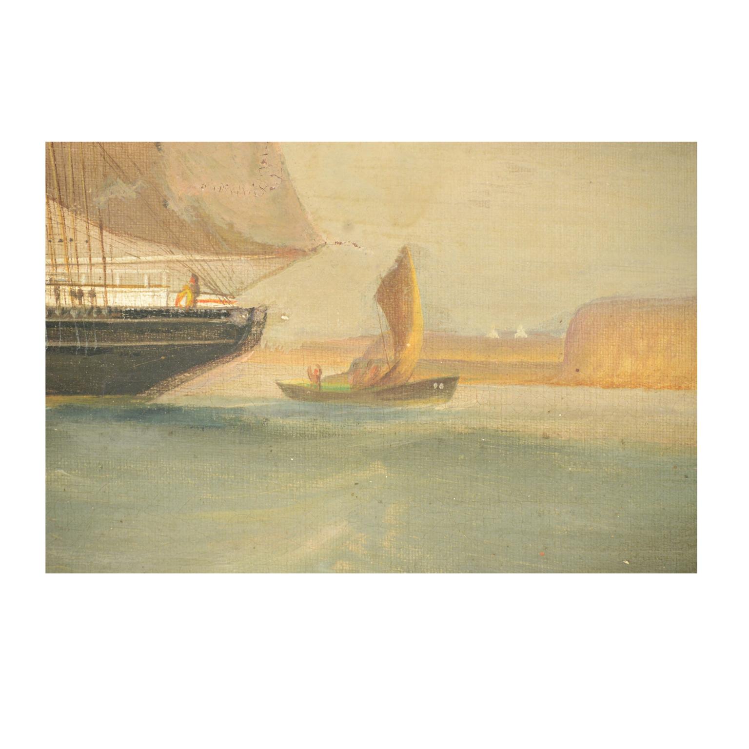 Portrait ancien de bateau, huile sur toile, première moitié du 19e siècle en vente 6