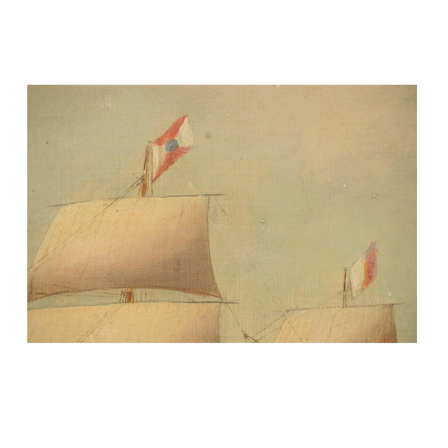 Portrait ancien de bateau, huile sur toile, première moitié du 19e siècle en vente 7