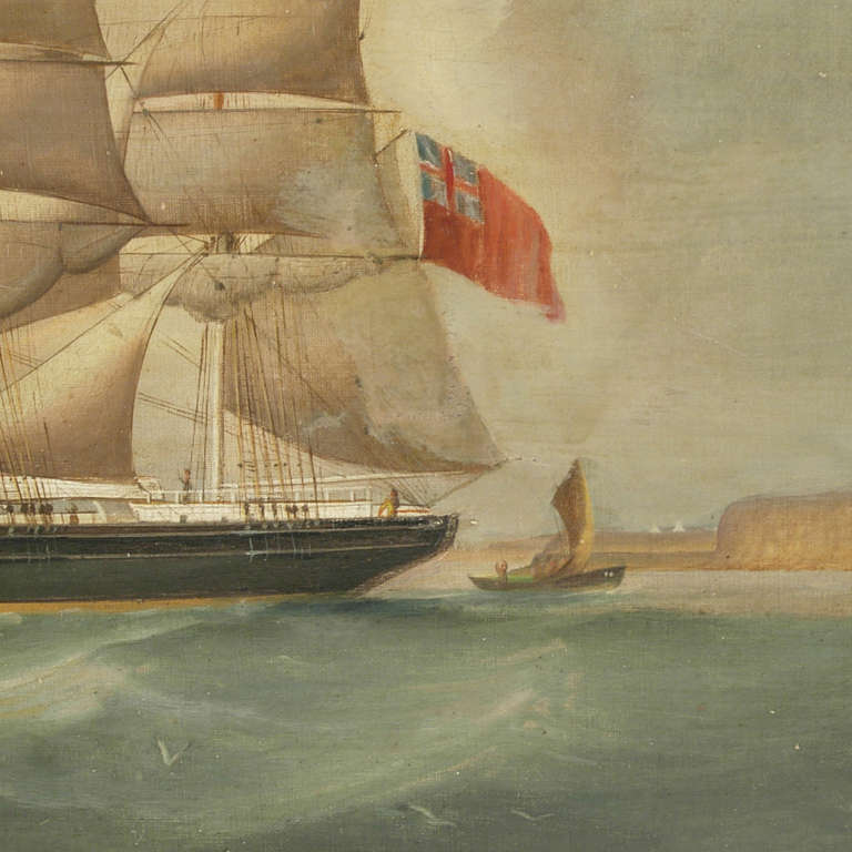 XIXe siècle Portrait ancien de bateau, huile sur toile, première moitié du 19e siècle en vente