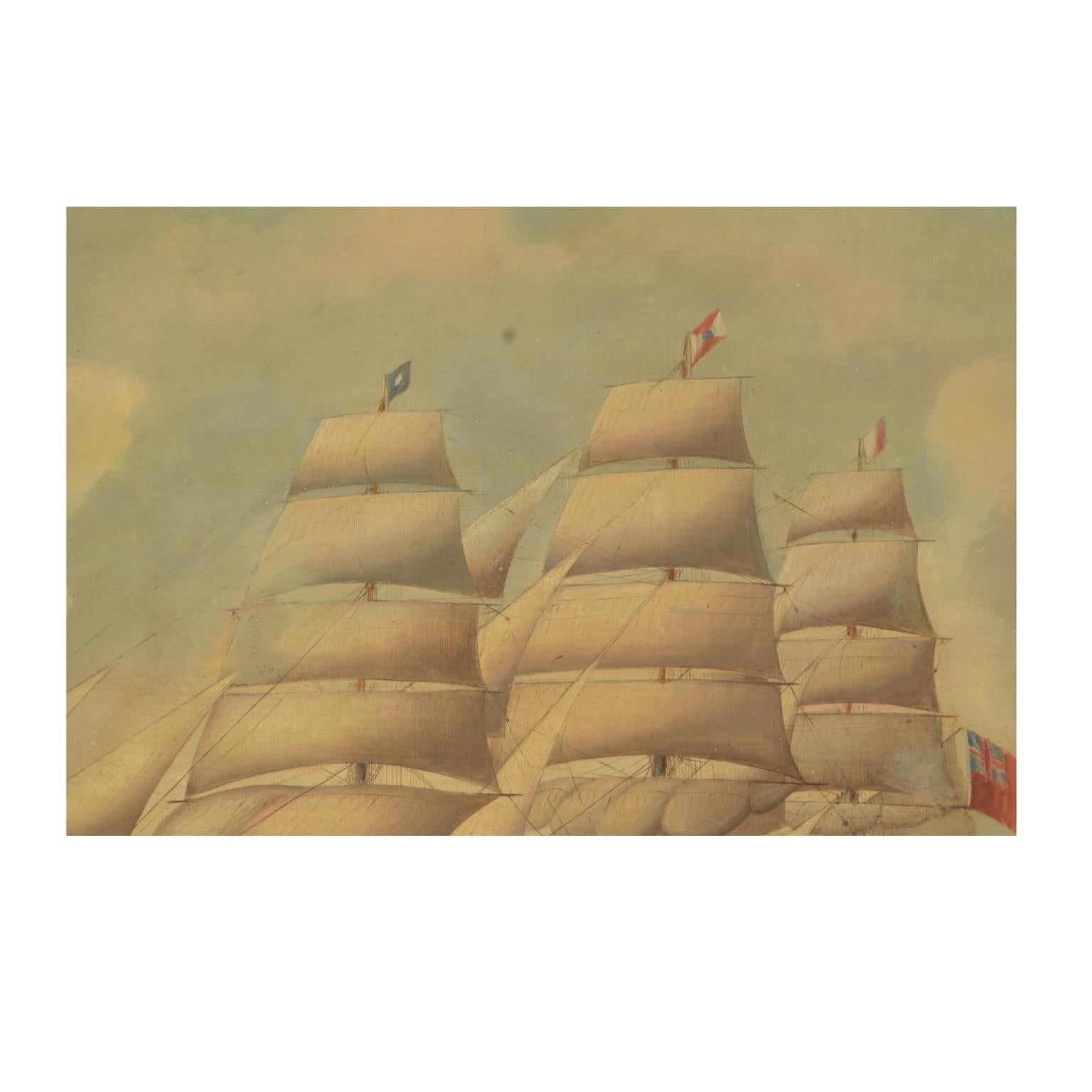 Portrait ancien de bateau, huile sur toile, première moitié du 19e siècle en vente 1