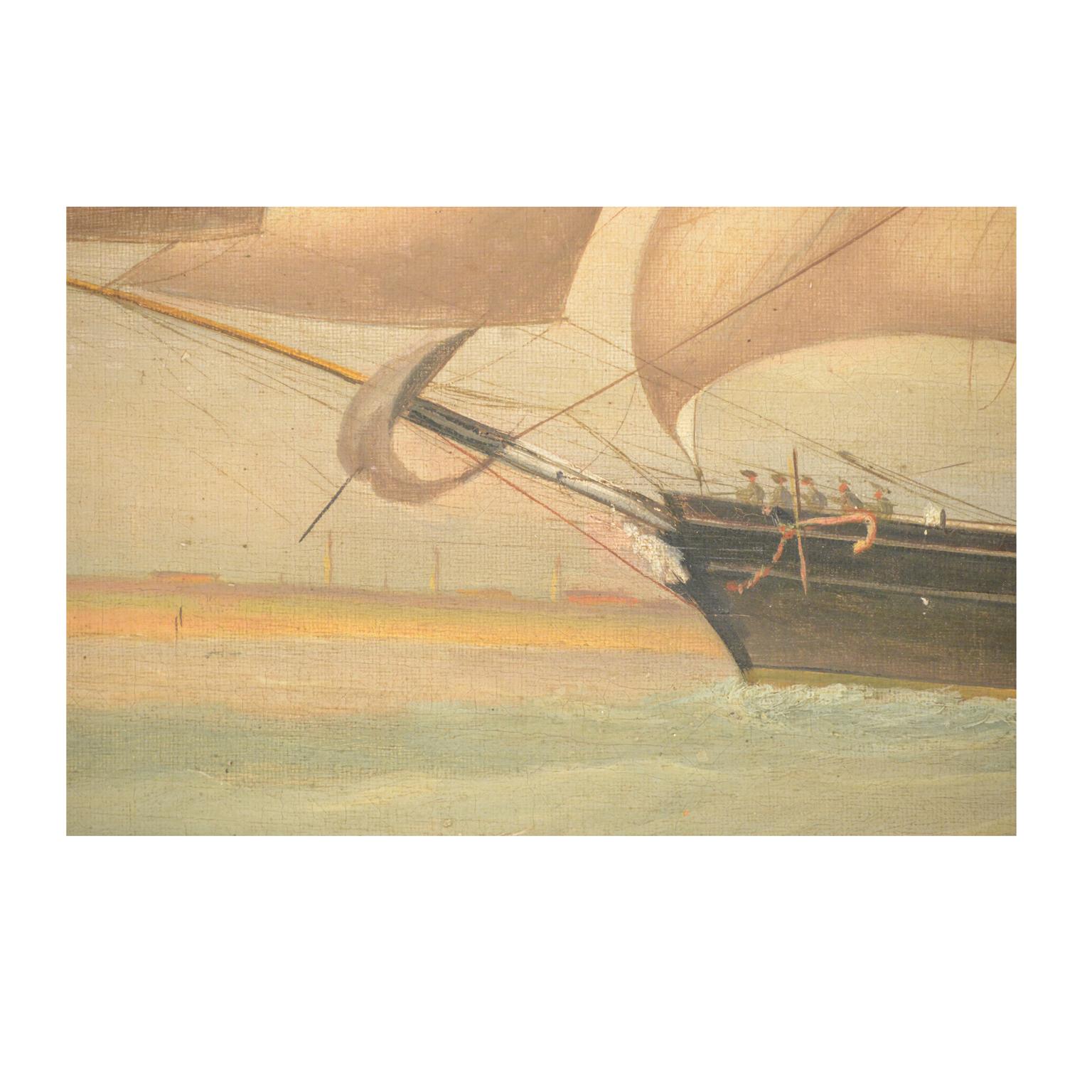 Portrait ancien de bateau, huile sur toile, première moitié du 19e siècle en vente 3