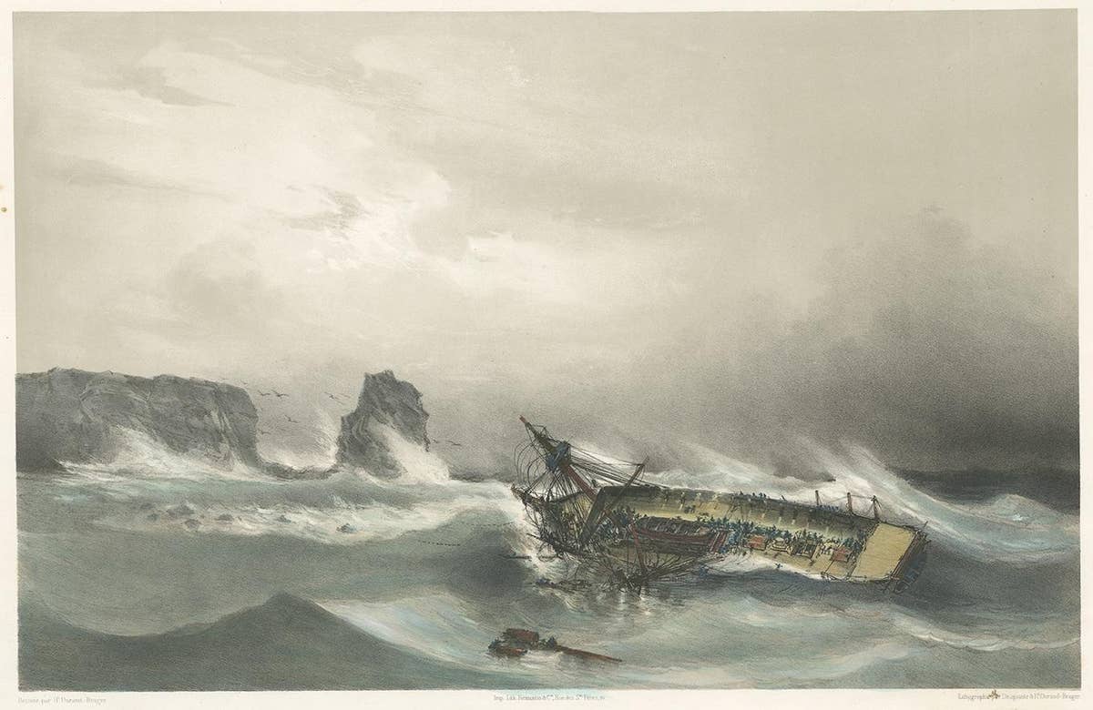 Antique Ship Print 'La Bellone' by Durand-Brager, circa 1850